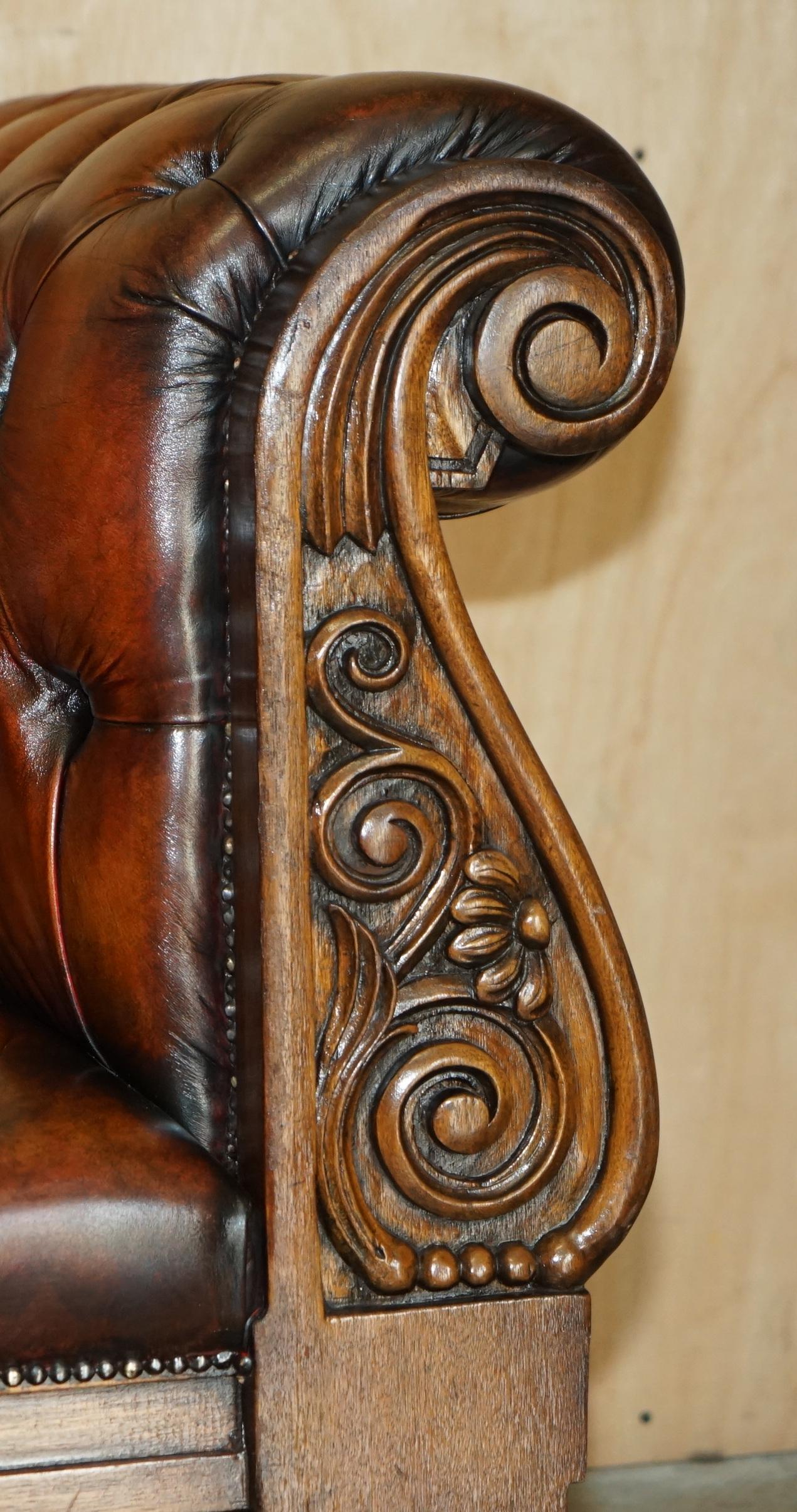 Leather HUGE ORNATELY CARVED ANTiQUE FULLY RESTORED CHESTERFIELD KING / QUEENS ARMCHAIR For Sale
