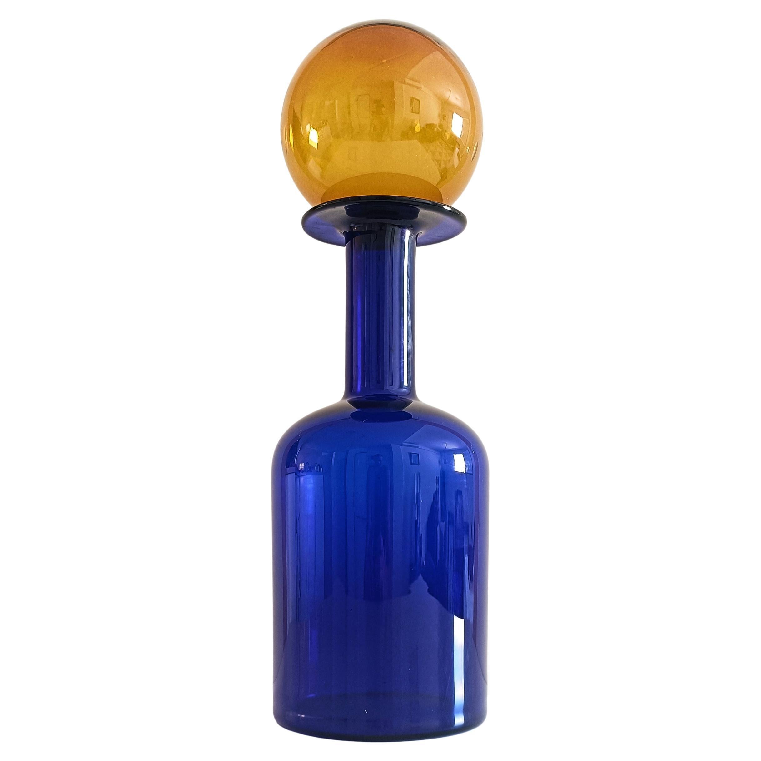 Huge Otto Brauer for Holmegaard Cobalt Blue Hand Blown Bottle and Stopper, 1960s 4