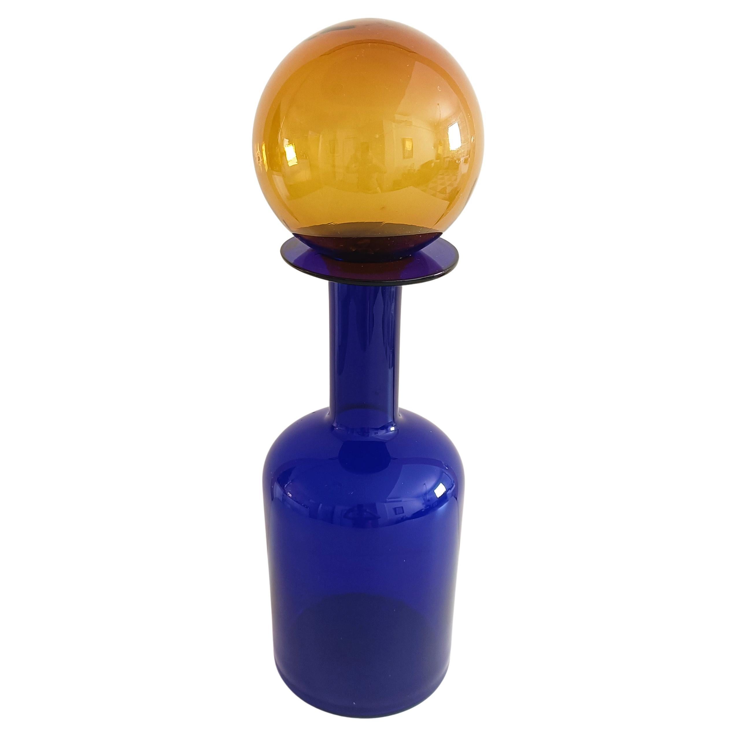 Huge Otto Brauer for Holmegaard Cobalt Blue Hand Blown Bottle and Stopper, 1960s 5