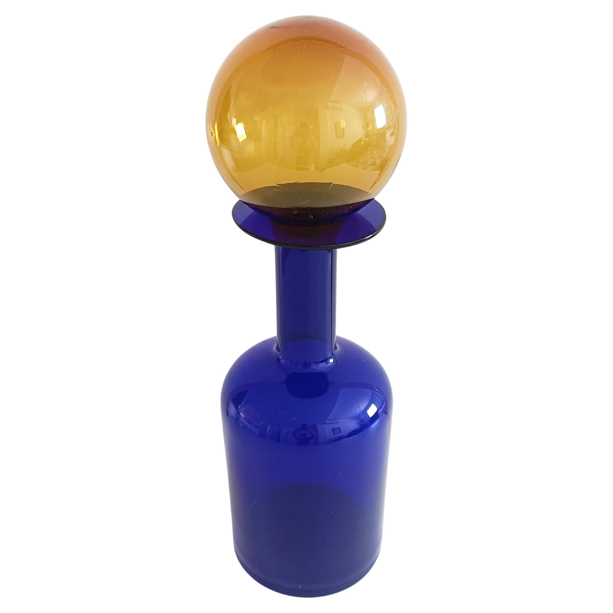Huge Otto Brauer for Holmegaard Cobalt Blue Hand Blown Bottle and Stopper, 1960s 6