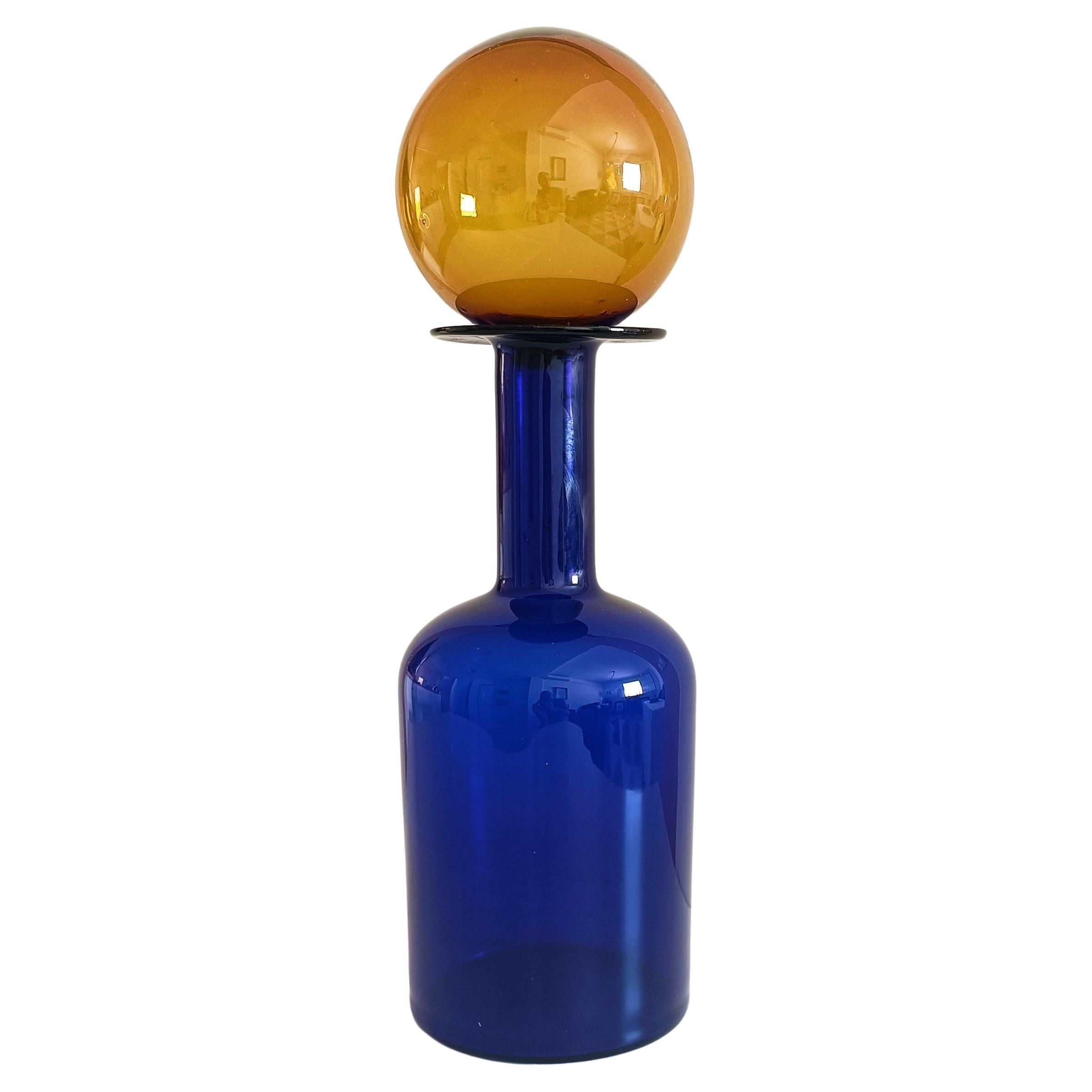 Huge Otto Brauer for Holmegaard Cobalt Blue Hand Blown Bottle and Stopper, 1960s 7
