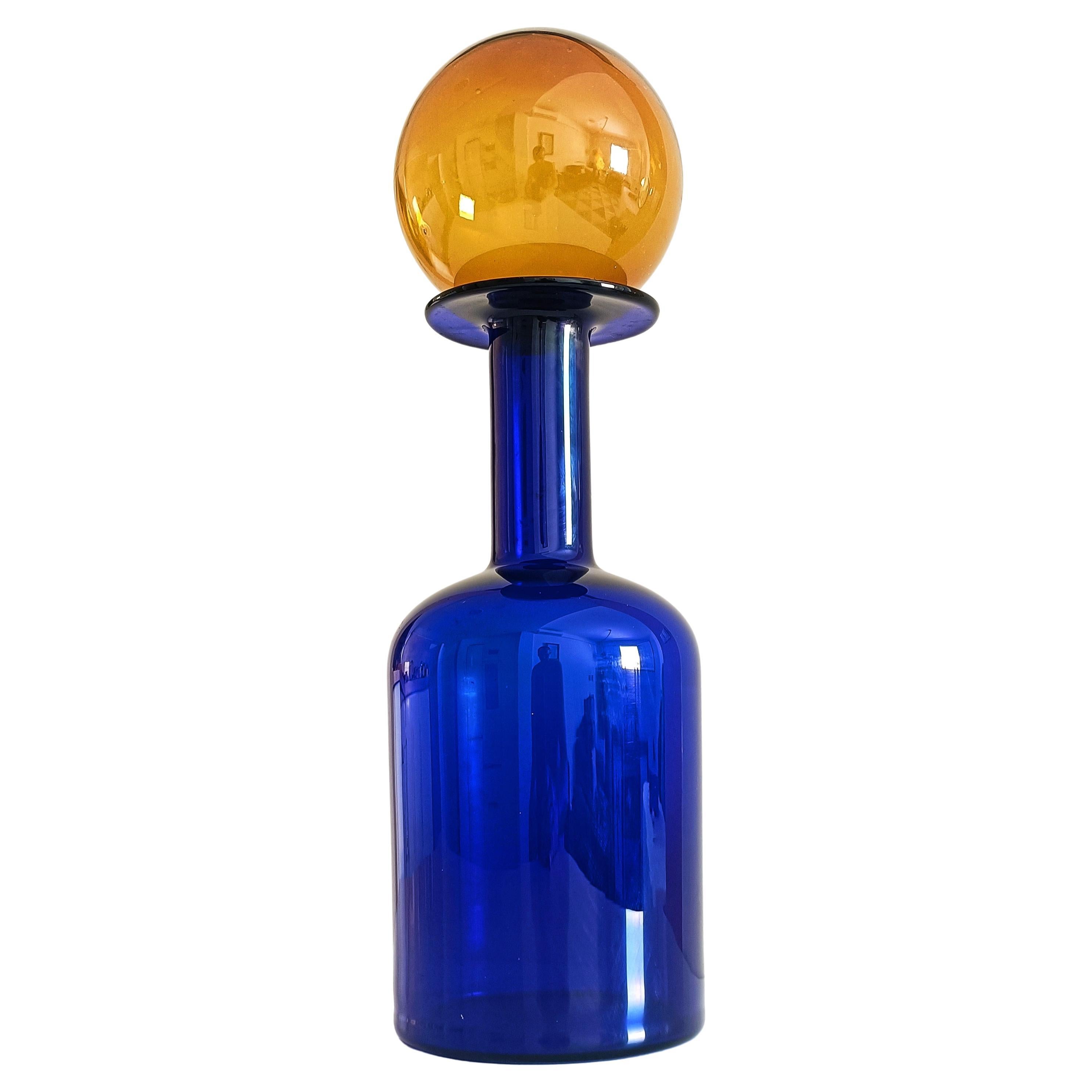 Huge Otto Brauer for Holmegaard Cobalt Blue Hand Blown Bottle and Stopper, 1960s 8