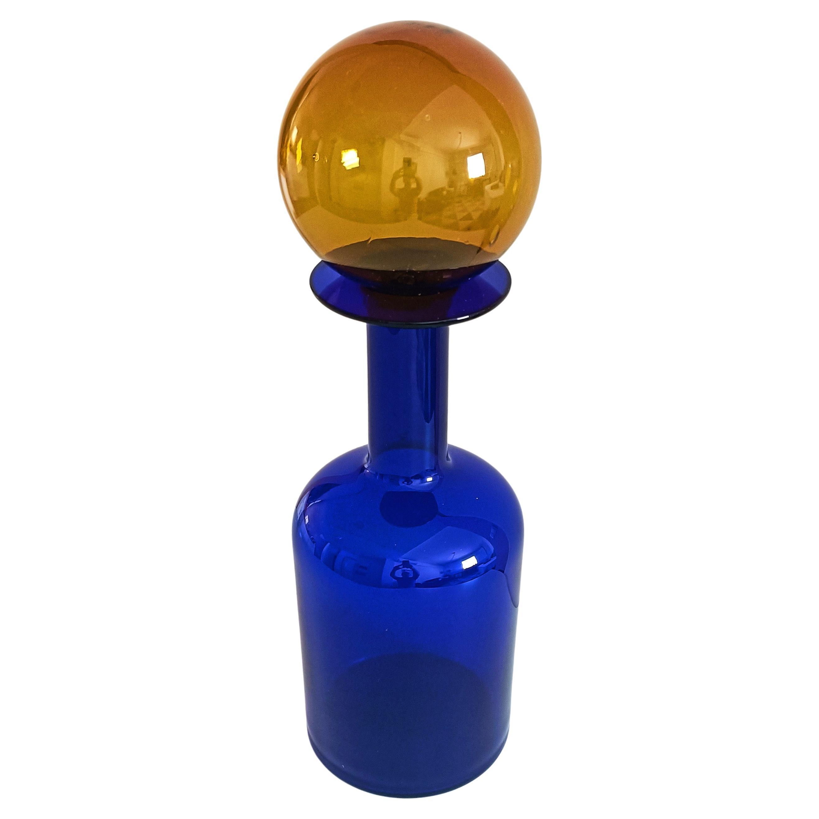 Huge Otto Brauer for Holmegaard Cobalt Blue Hand Blown Bottle and Stopper, 1960s 9