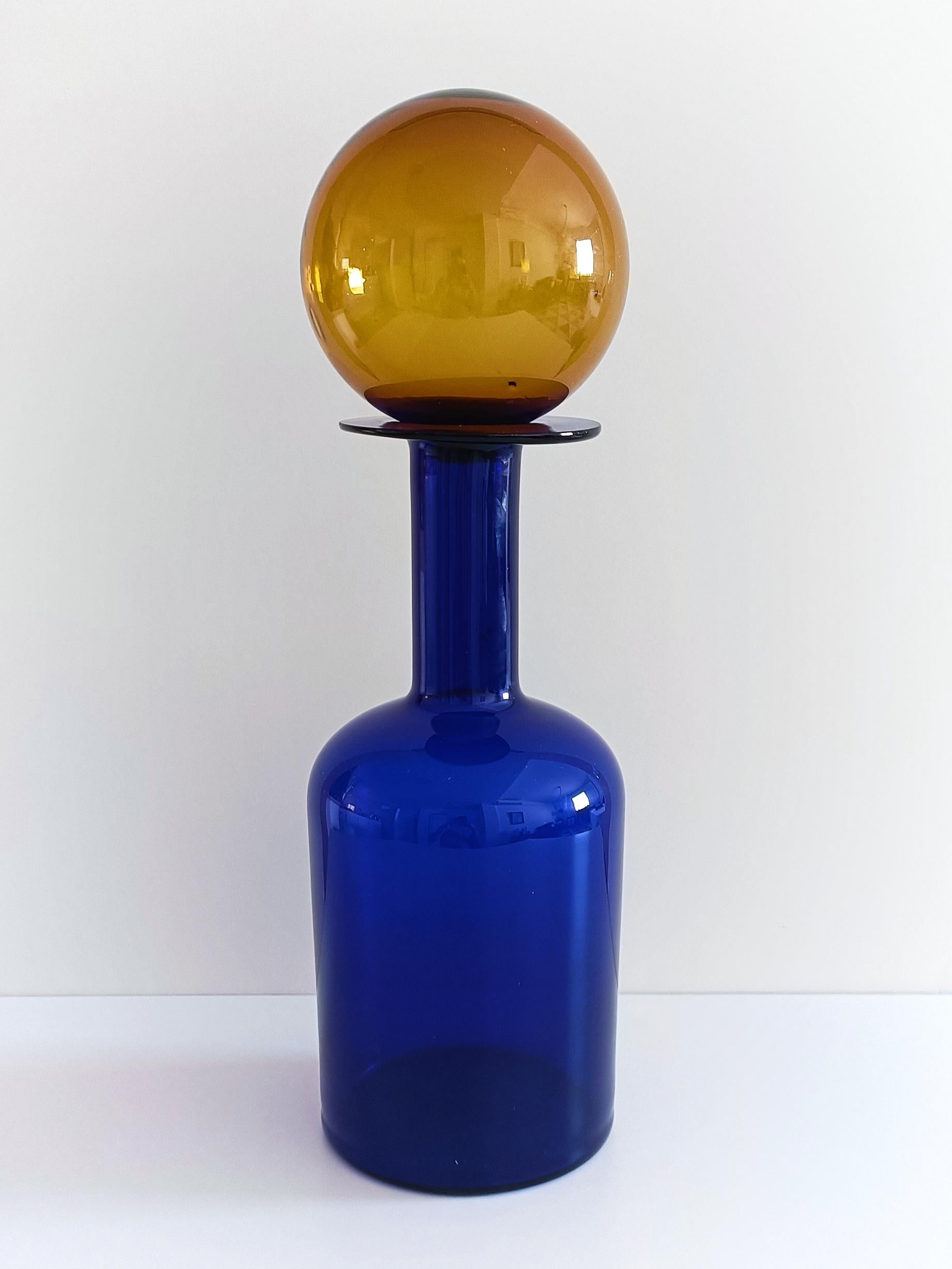 Huge Otto Brauer for Holmegaard Cobalt Blue Hand Blown Bottle and Stopper, 1960s 10