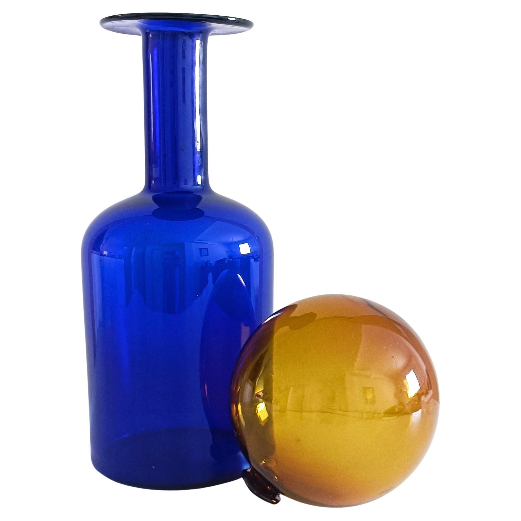 Huge Otto Brauer for Holmegaard Cobalt Blue Hand Blown Bottle and Stopper, 1960s 3