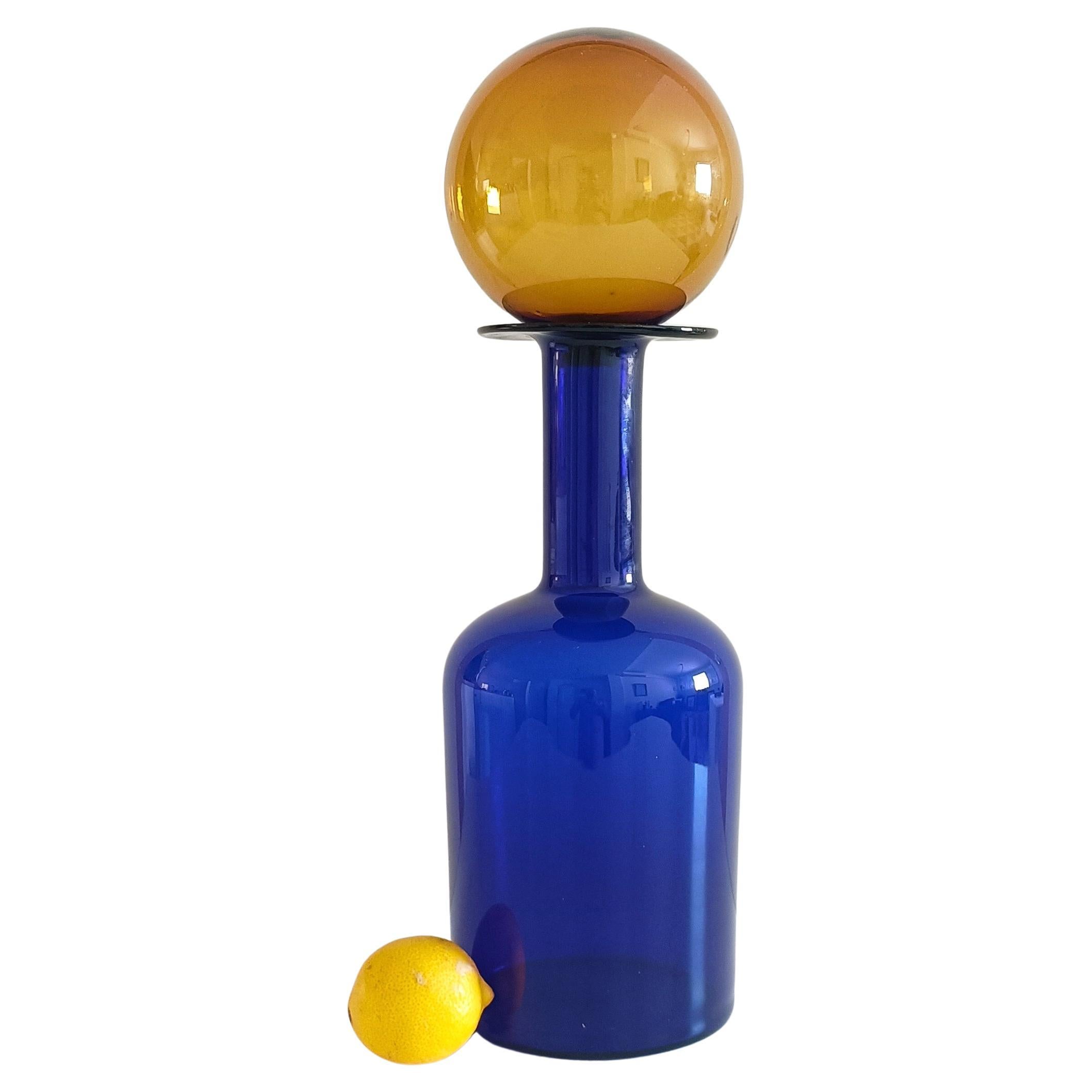Danish Huge Otto Brauer for Holmegaard Cobalt Blue Hand Blown Bottle and Stopper, 1960s