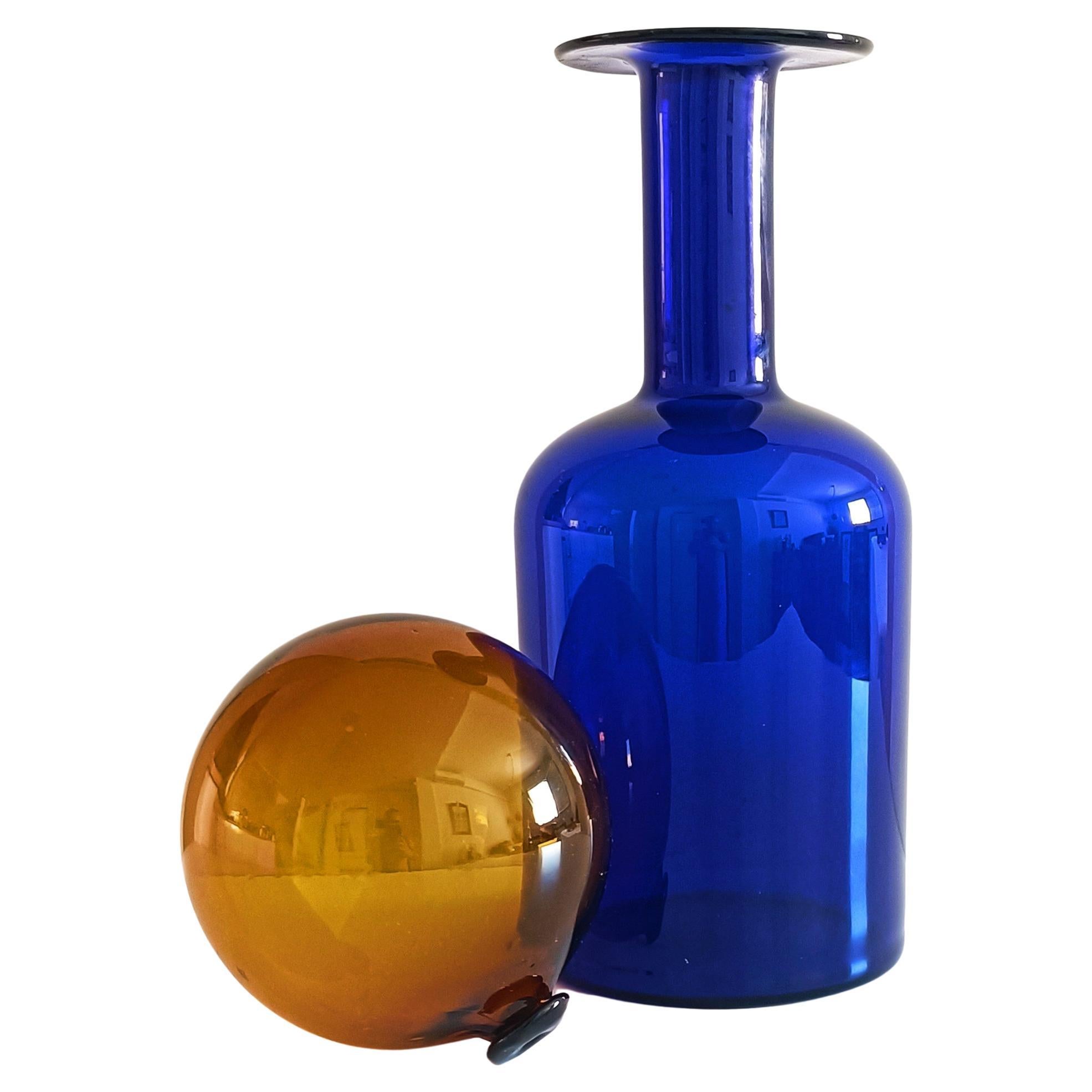 Hand-Crafted Huge Otto Brauer for Holmegaard Cobalt Blue Hand Blown Bottle and Stopper, 1960s