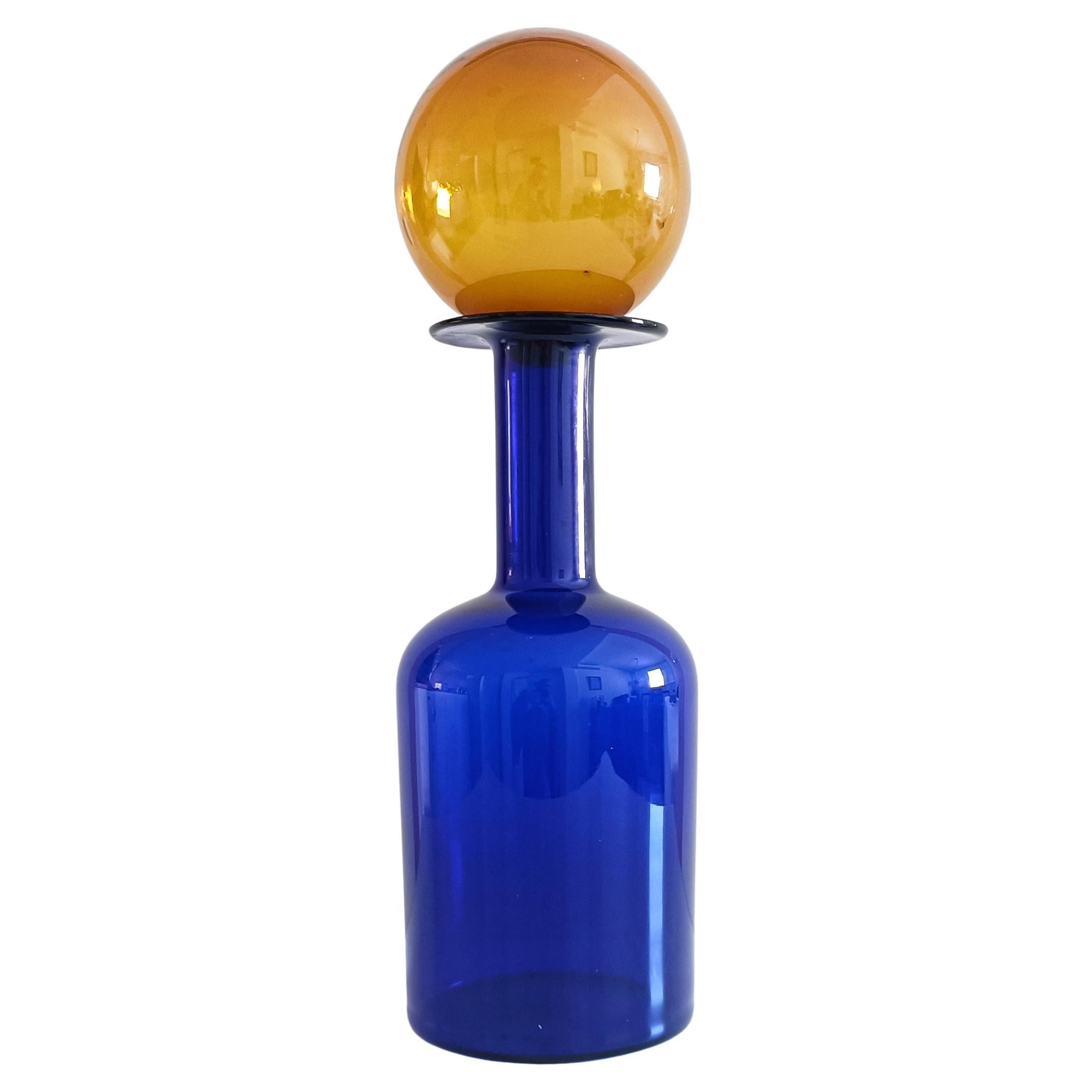 Mid-20th Century Huge Otto Brauer for Holmegaard Cobalt Blue Hand Blown Bottle and Stopper, 1960s