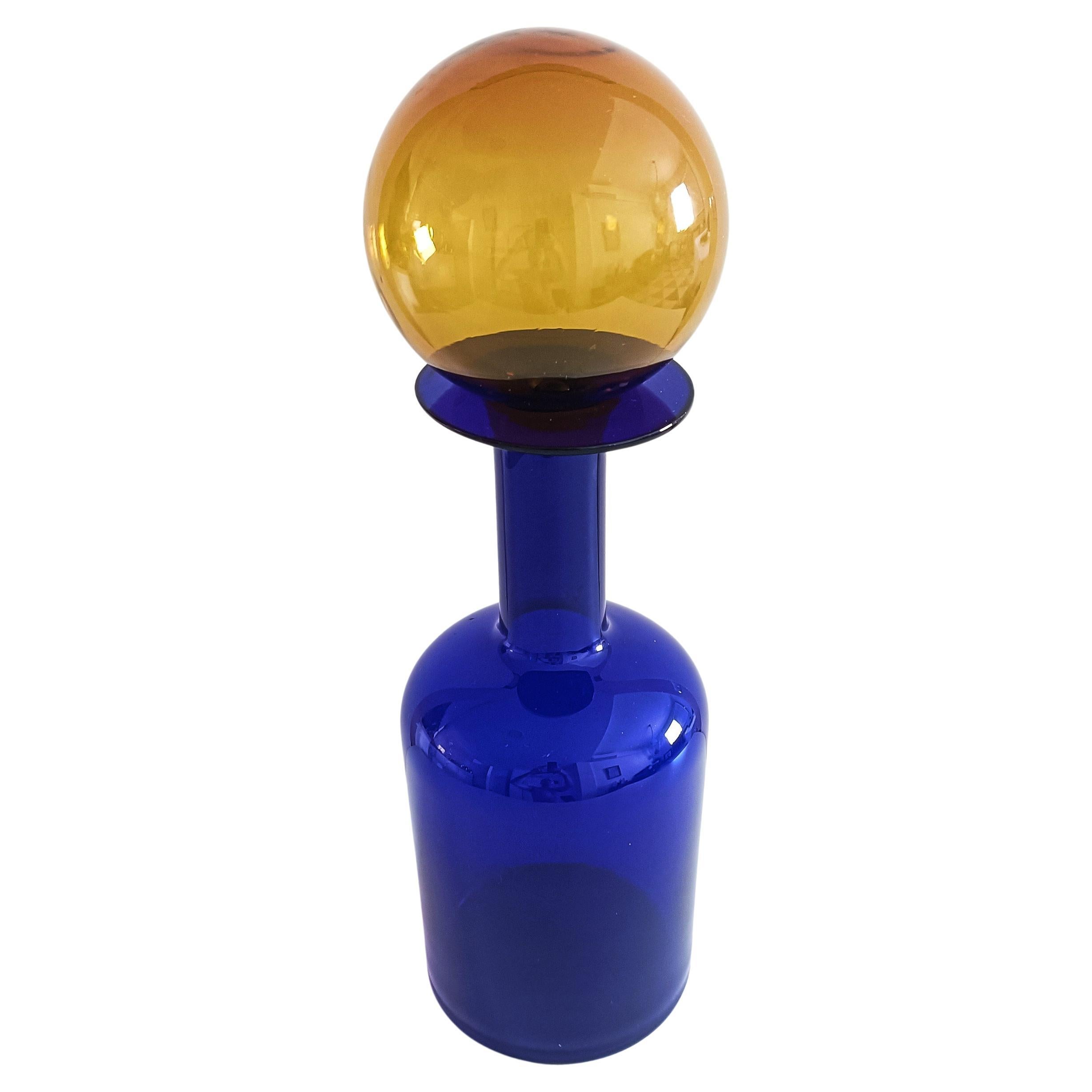 Huge Otto Brauer for Holmegaard Cobalt Blue Hand Blown Bottle and Stopper, 1960s 1
