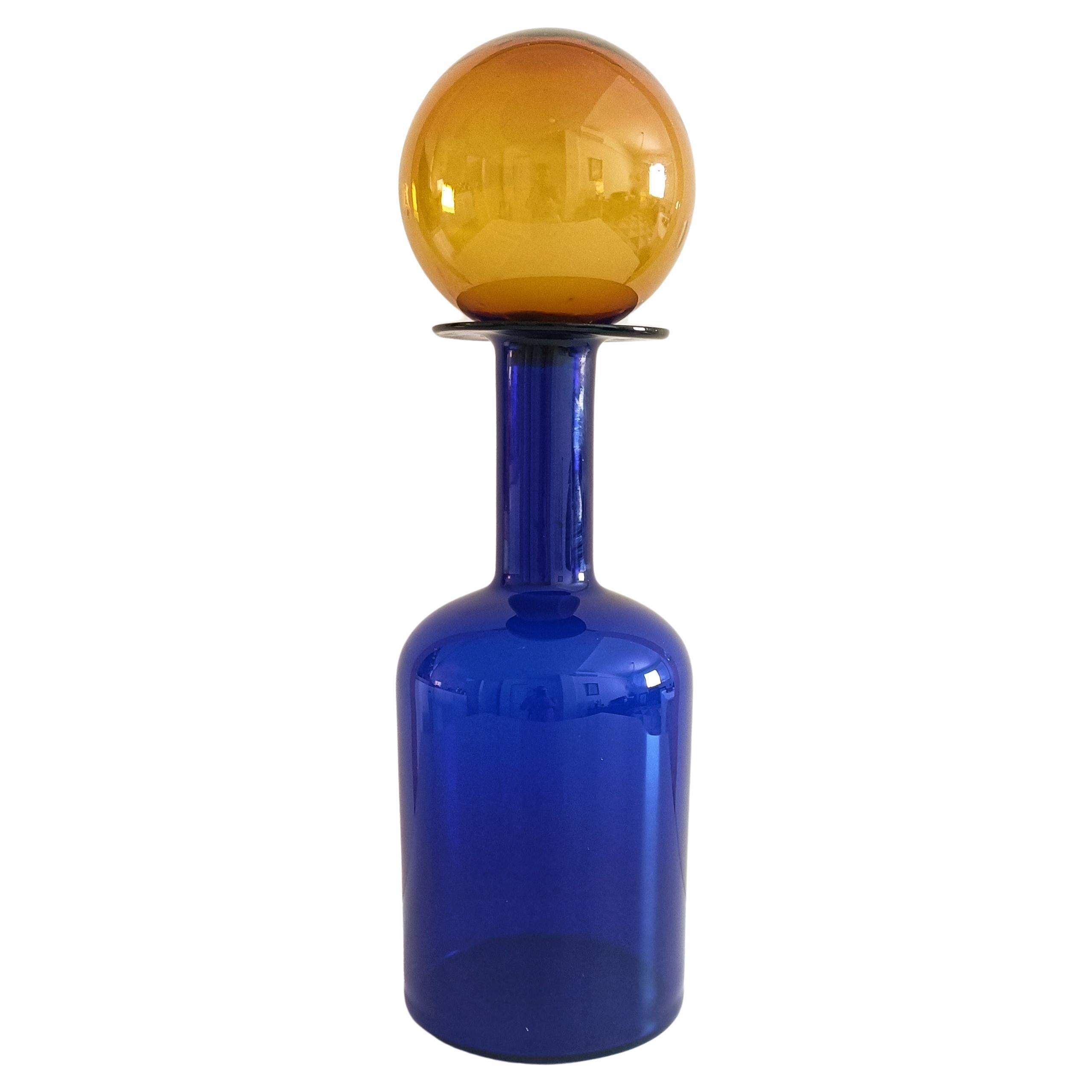 Huge Otto Brauer for Holmegaard Cobalt Blue Hand Blown Bottle and Stopper, 1960s 2