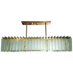 Huge Oval Shape Glass and Brass Mid-Century Modern Chandelier by Dominici, 1970s