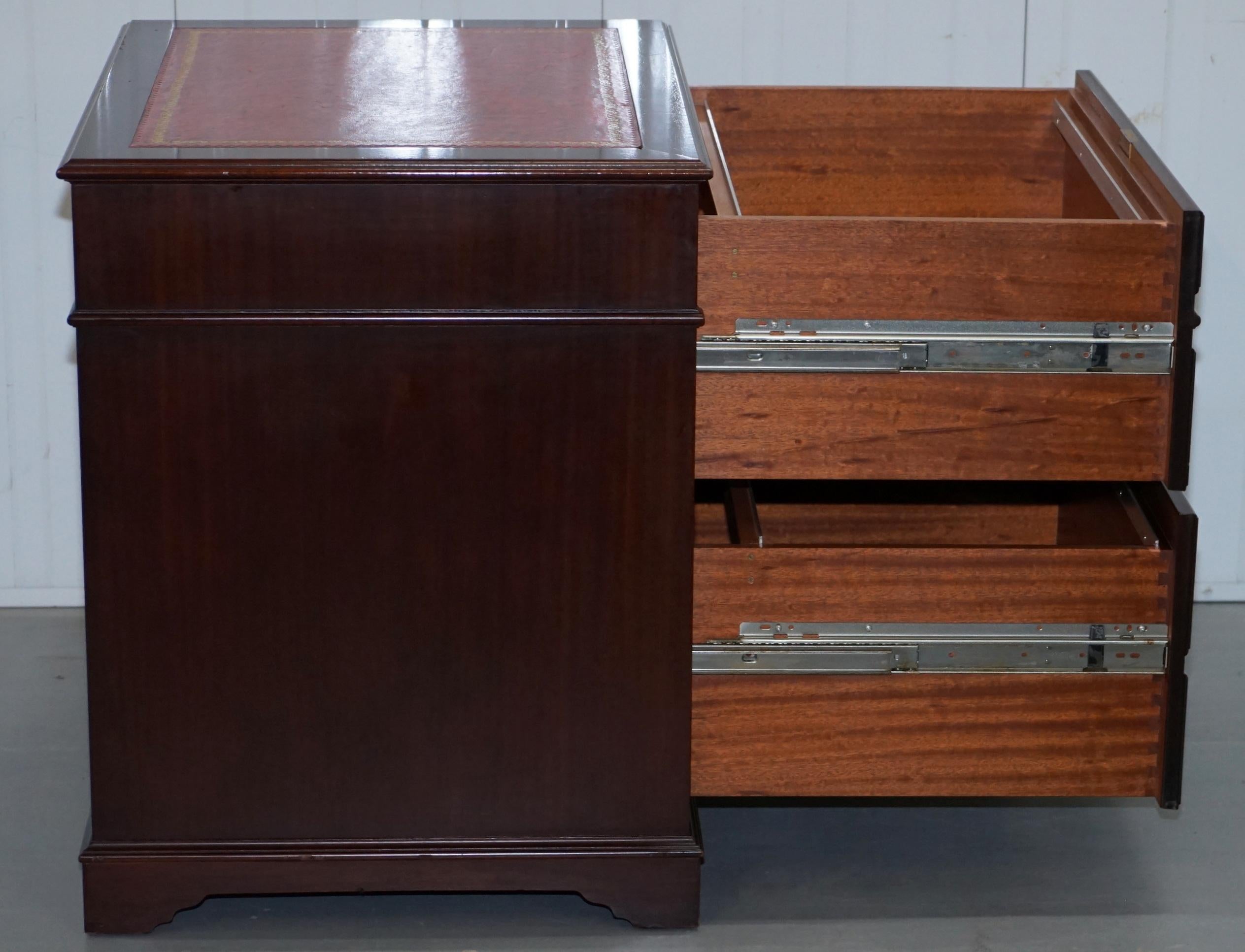 Huge Oversized Mahogany Oxblood Leather Double Filing Cabinet, Files Go Opposite 4