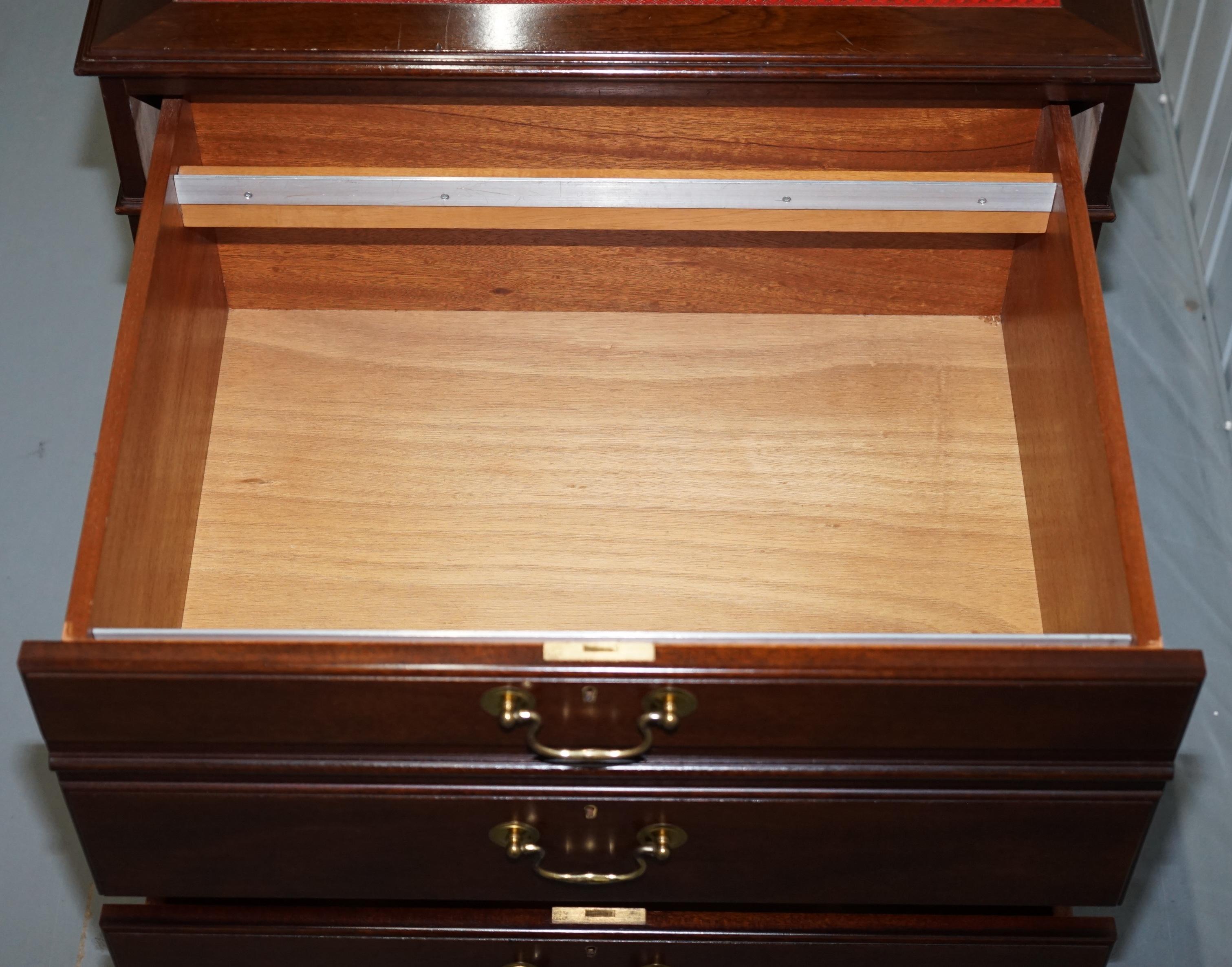 Huge Oversized Mahogany Oxblood Leather Double Filing Cabinet, Files Go Opposite 6