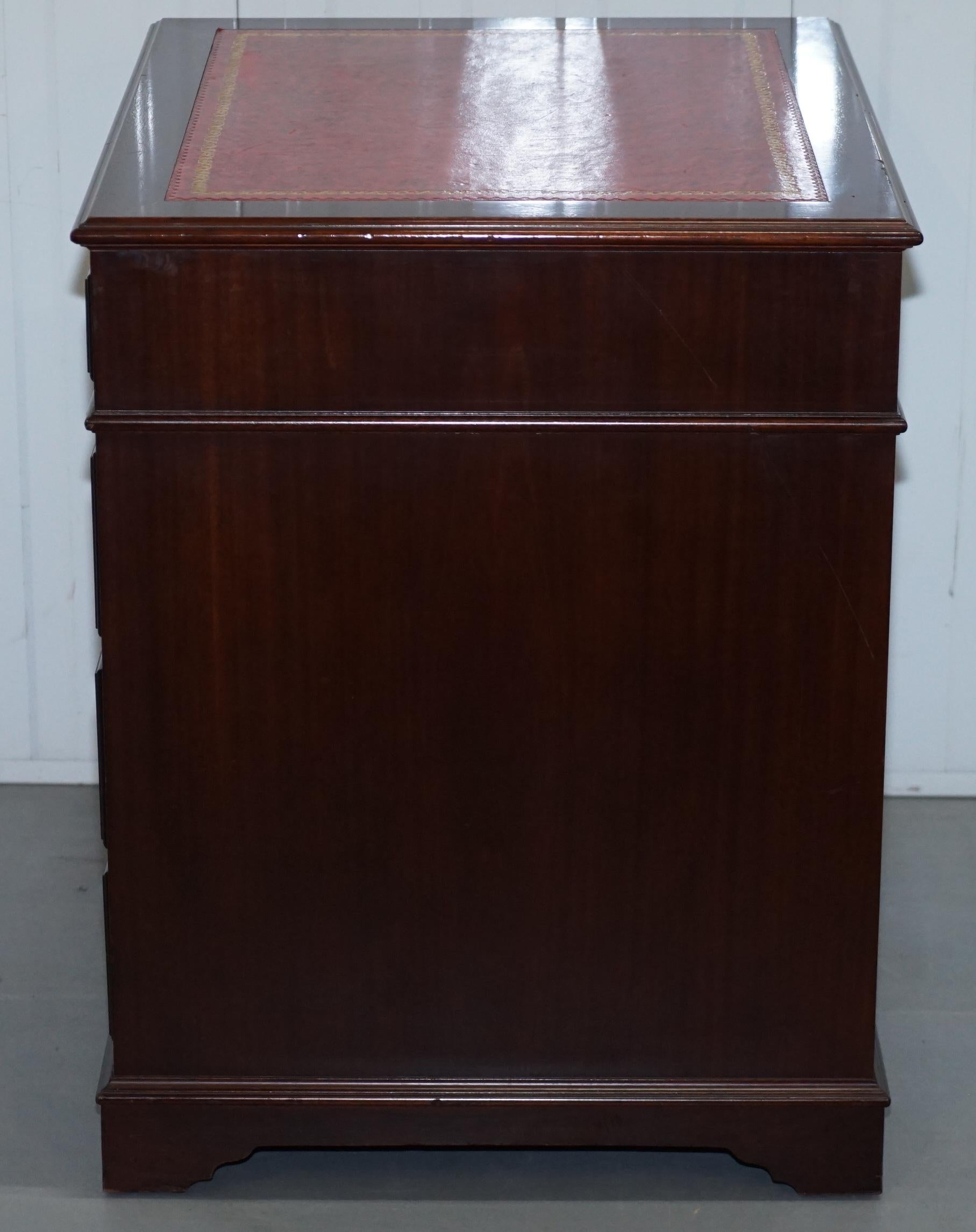 Huge Oversized Mahogany Oxblood Leather Double Filing Cabinet, Files Go Opposite 2