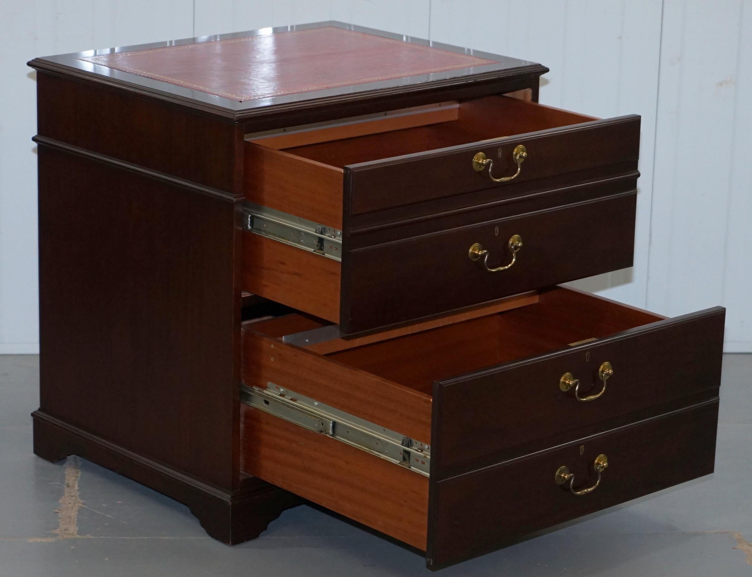 Huge Oversized Mahogany Oxblood Leather Double Filing Cabinet, Files Go Opposite 3