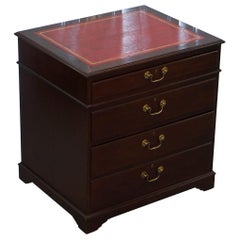 Used Huge Oversized Mahogany Oxblood Leather Double Filing Cabinet, Files Go Opposite