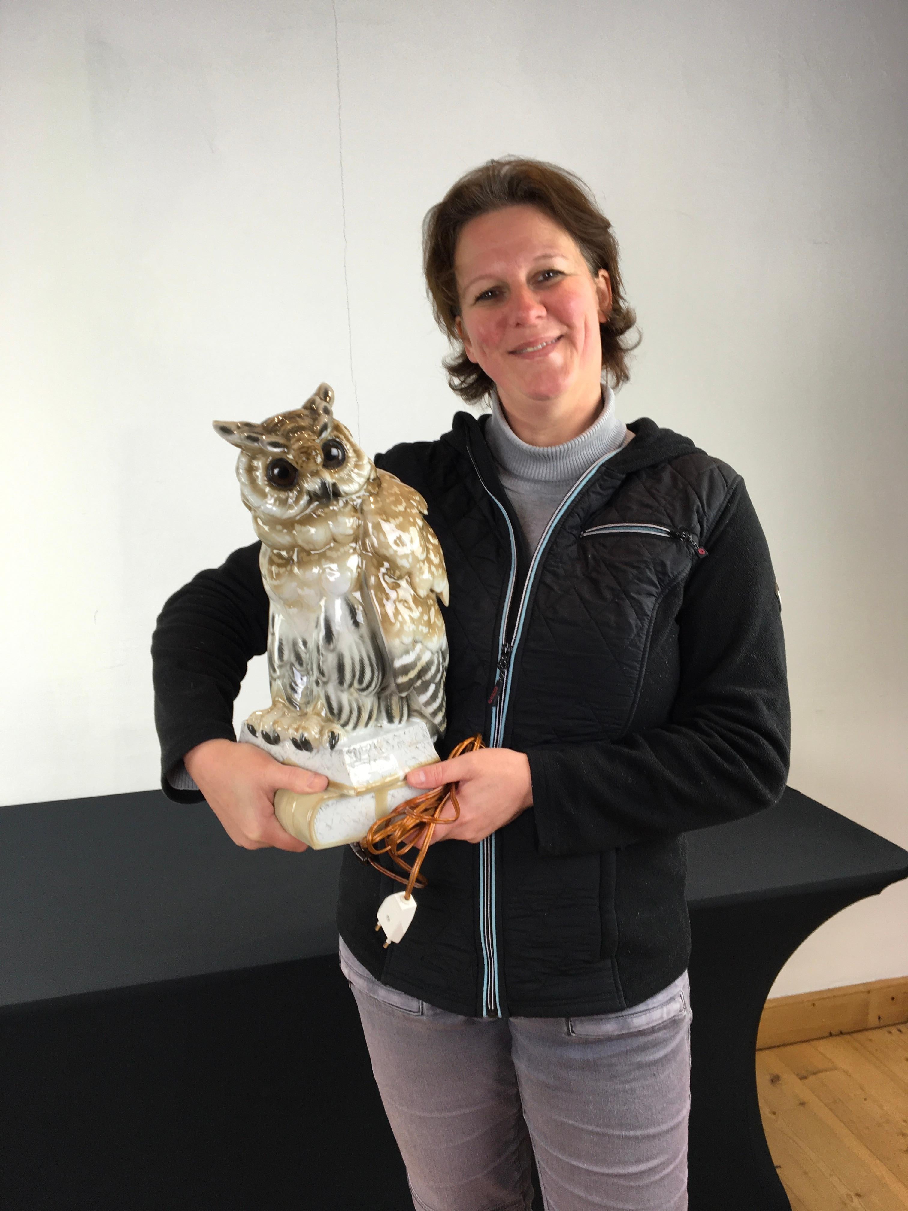 Huge - lifesize owl perfume light - perfume lamp - antique air purifier. 
The size of this porcelain owl sculpture is exceptional ! 

An Early Art Deco porcelain perfume light with large glass eyes made by Ernst Bohne und Sohne, Thüringen,