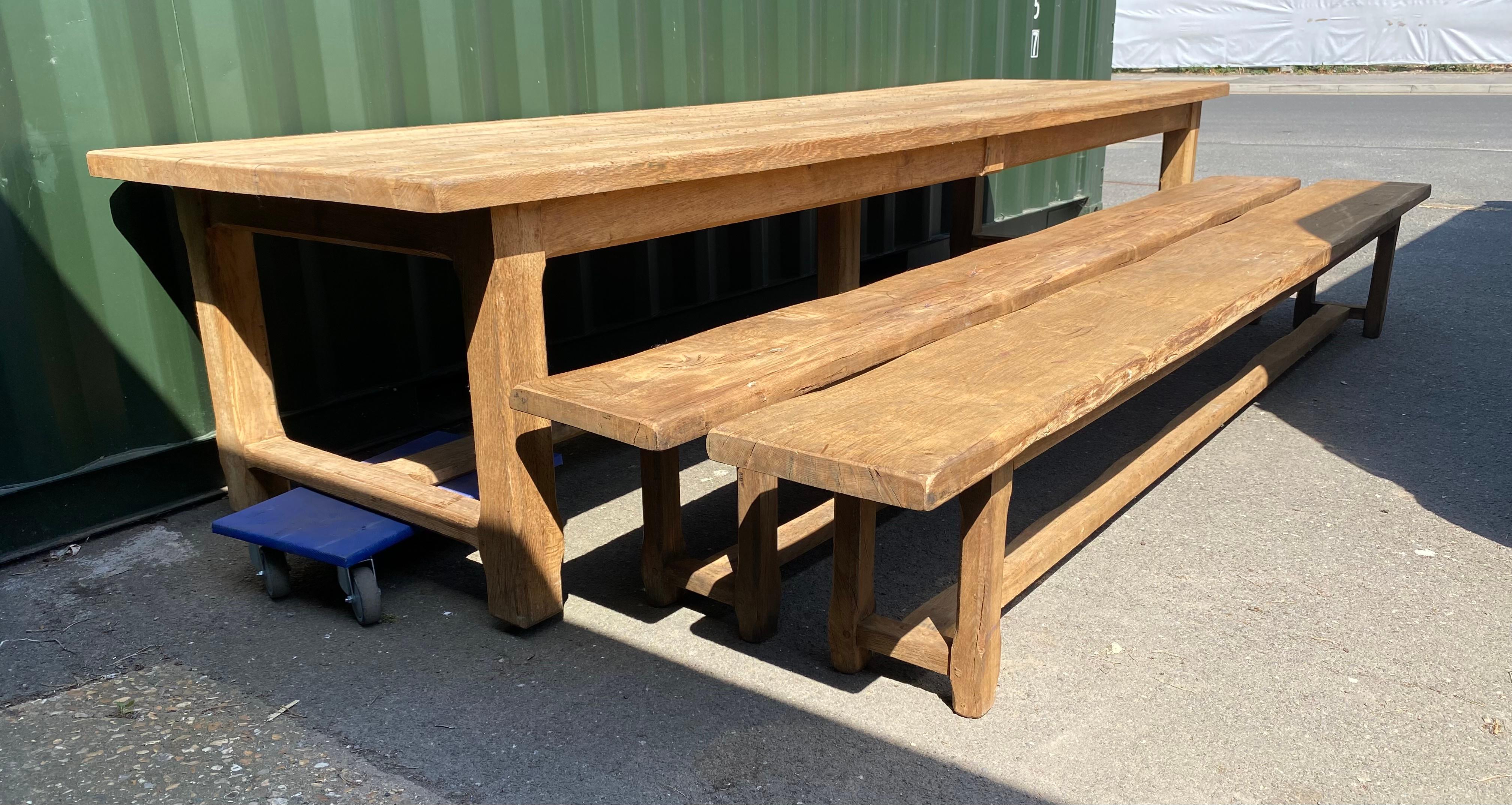 19th Century Huge Pair French Bleached Oak Benches