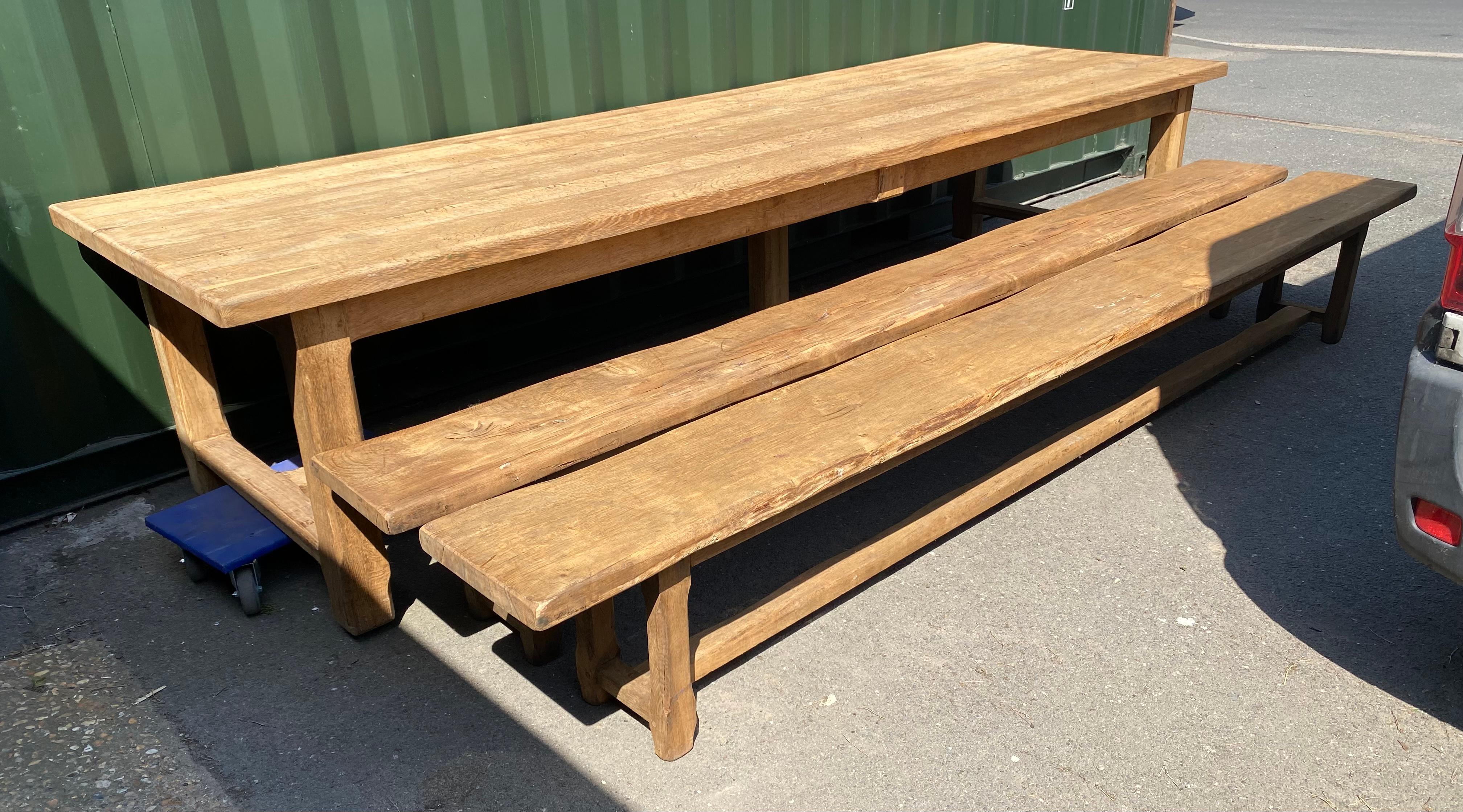 Huge Pair French Bleached Oak Benches 1