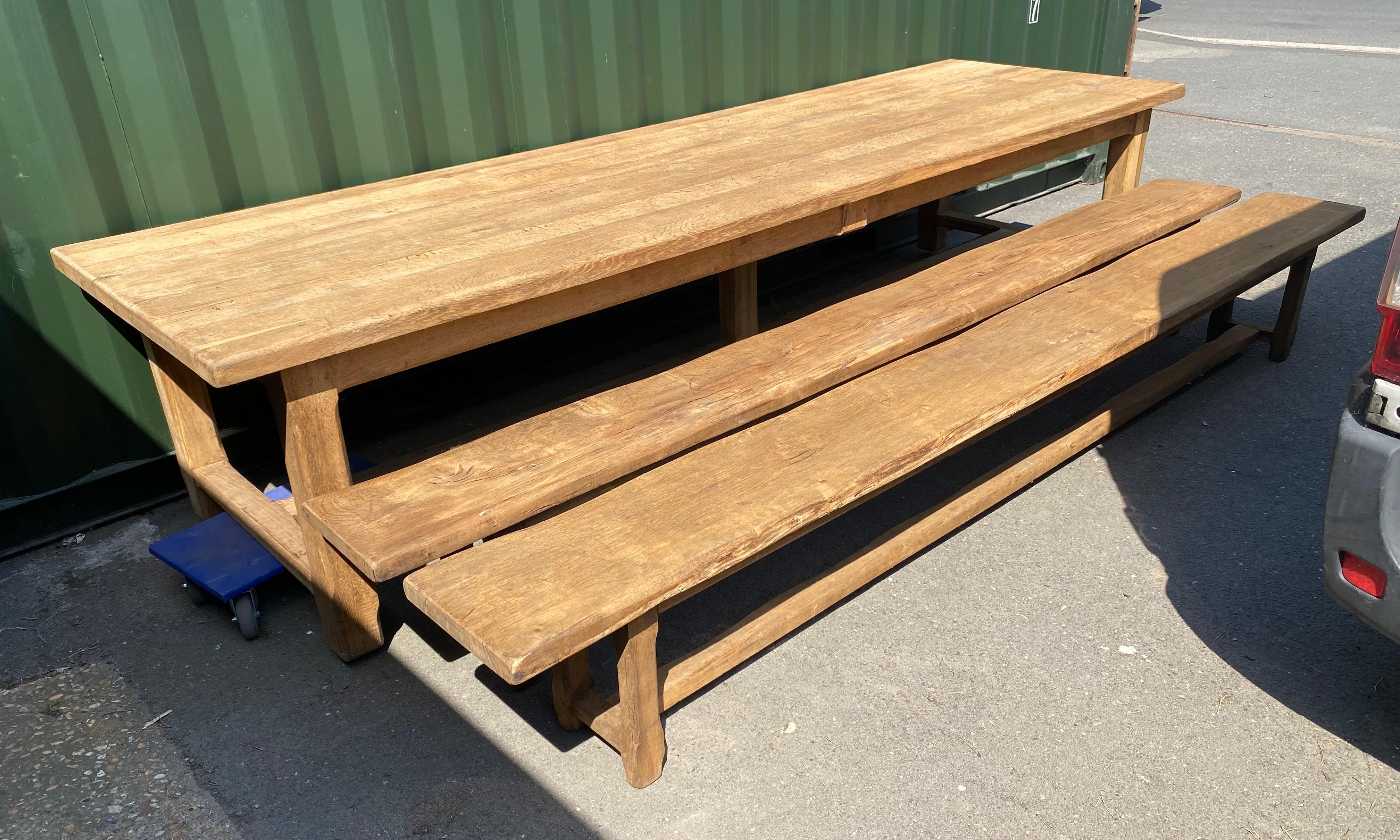 Huge Pair French Bleached Oak Benches 2