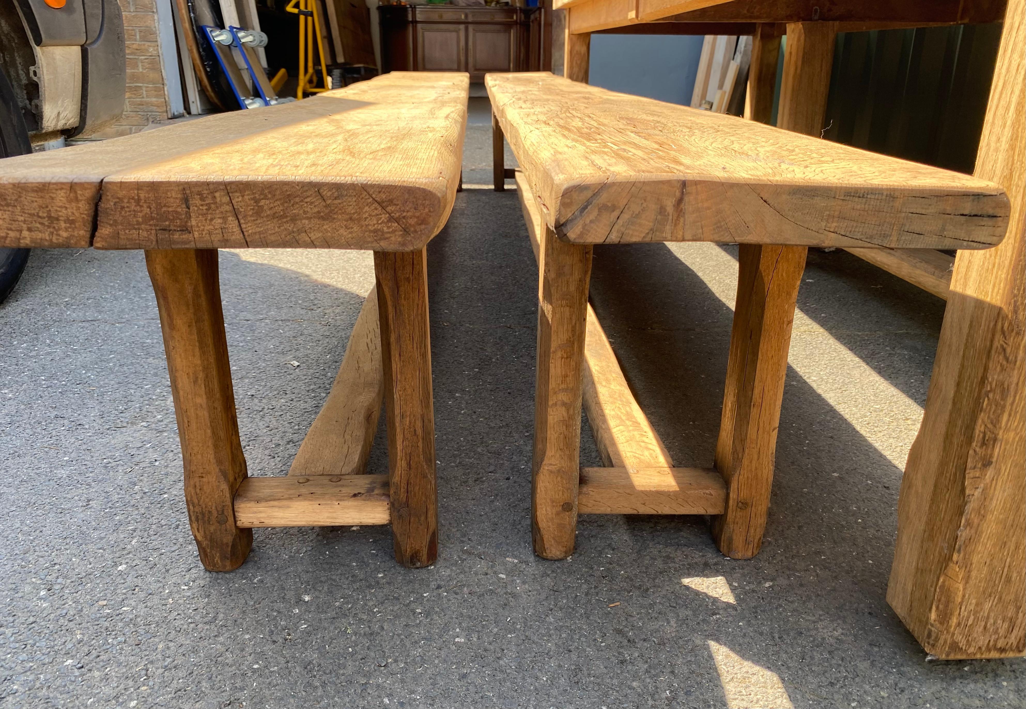 Huge Pair French Bleached Oak Benches 3