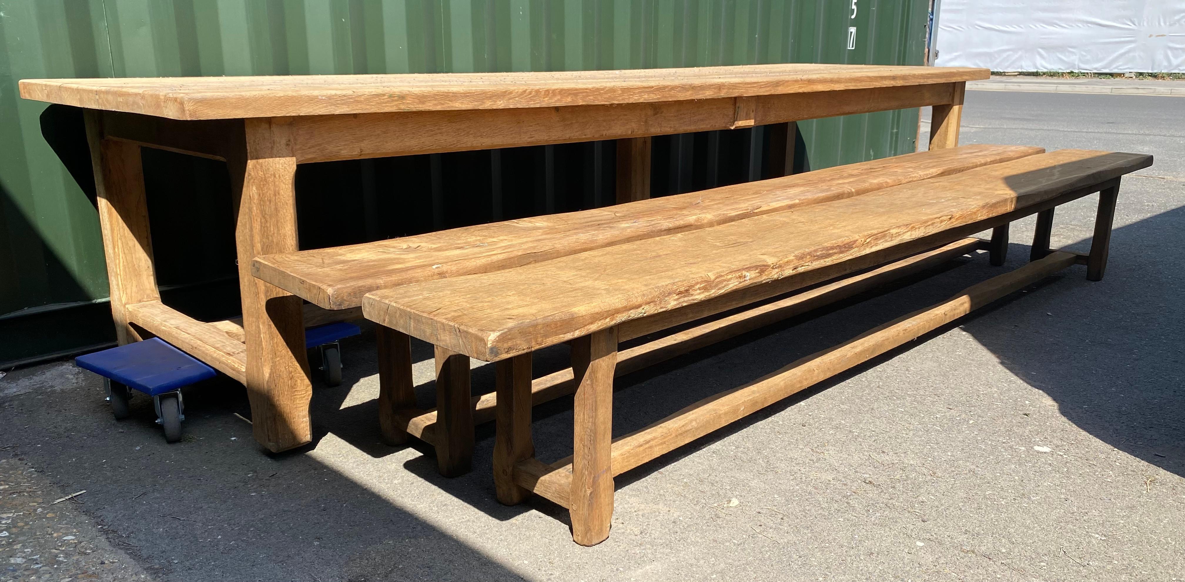 Huge Pair French Bleached Oak Benches 4