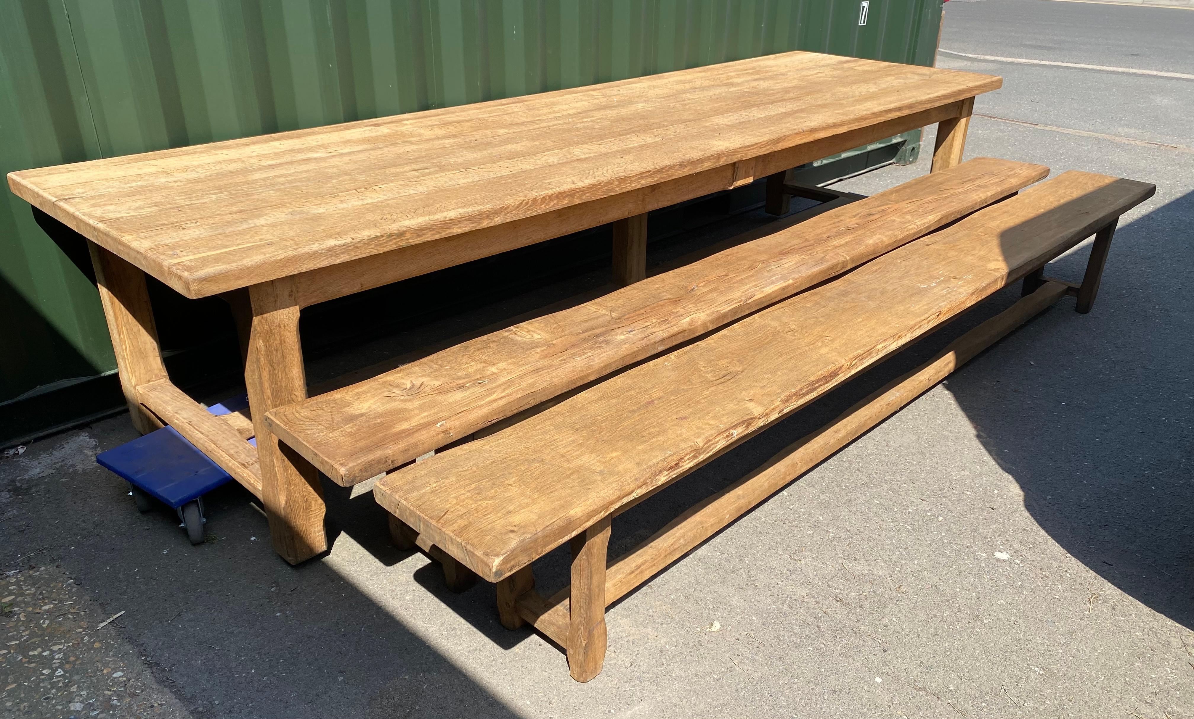 Huge Pair French Bleached Oak Benches 5