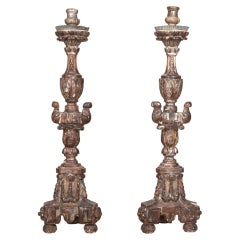 Huge Pair of 18th Century Italian Silver Gilt Torcheres