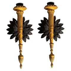 Huge Pair of 19th C Style Giltwood Torchieres Wall Sconces