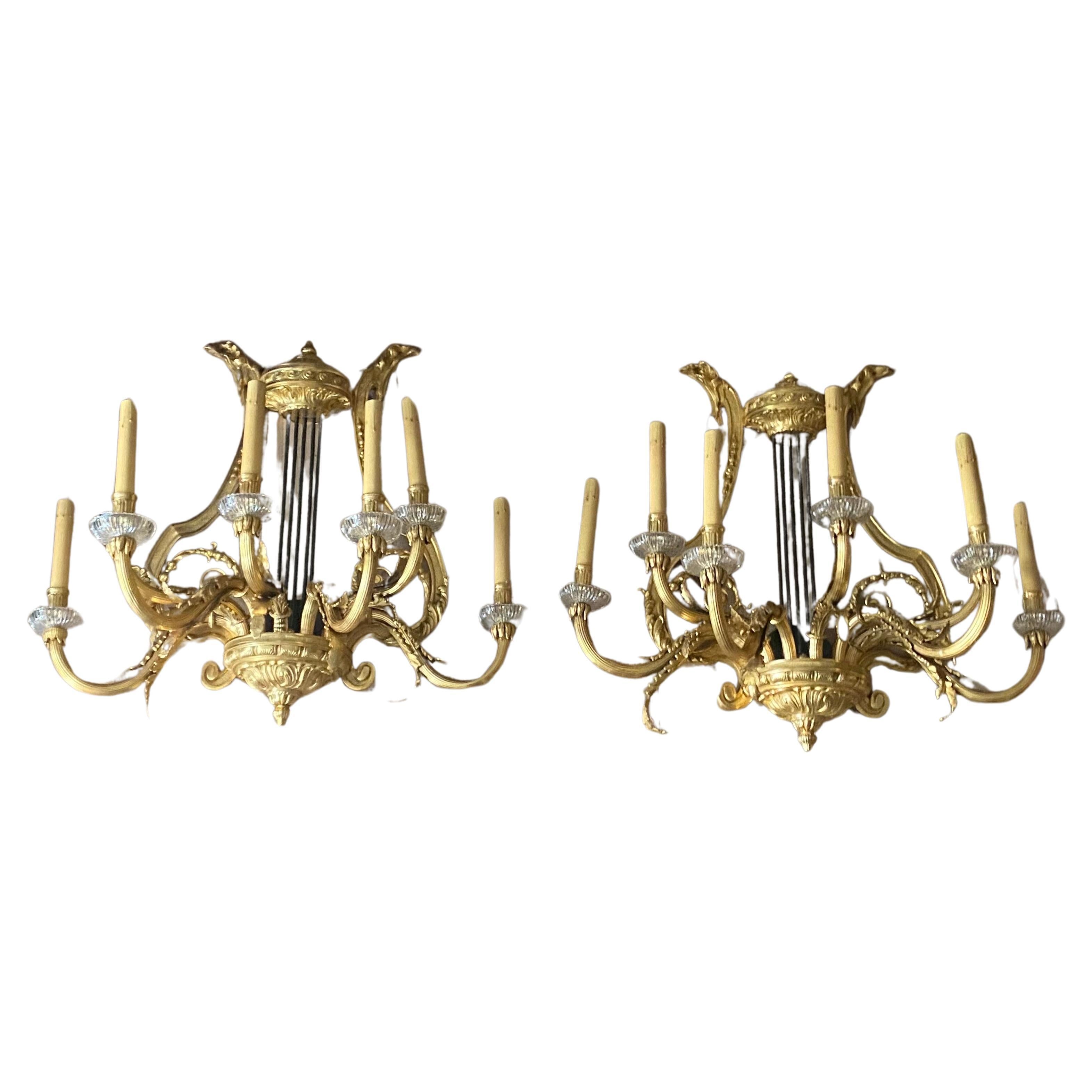 Huge Pair of 19th Century French Gilt Bronze Dore Wall Sconces For Sale 10
