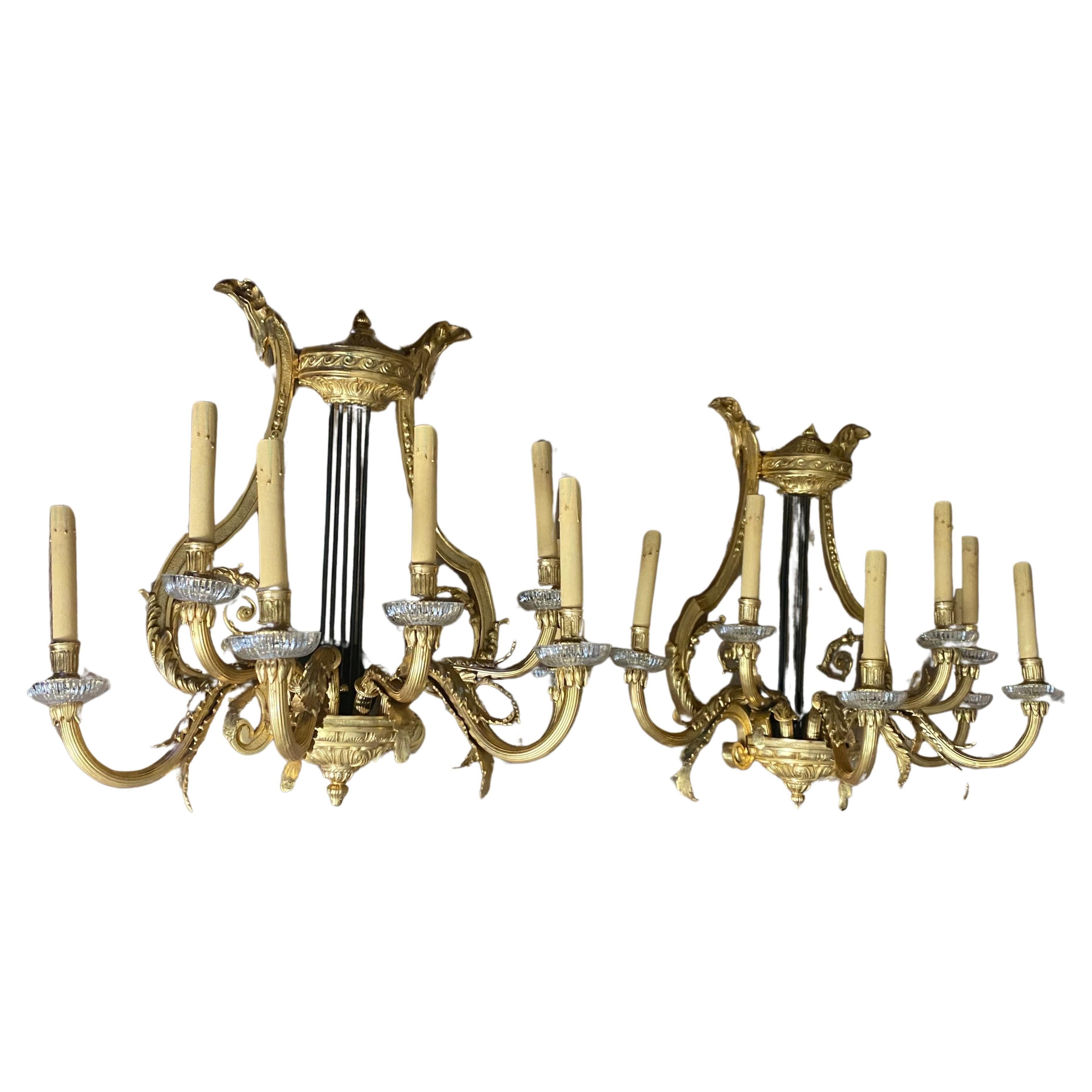 Louis XV Huge Pair of 19th Century French Gilt Bronze Dore Wall Sconces For Sale