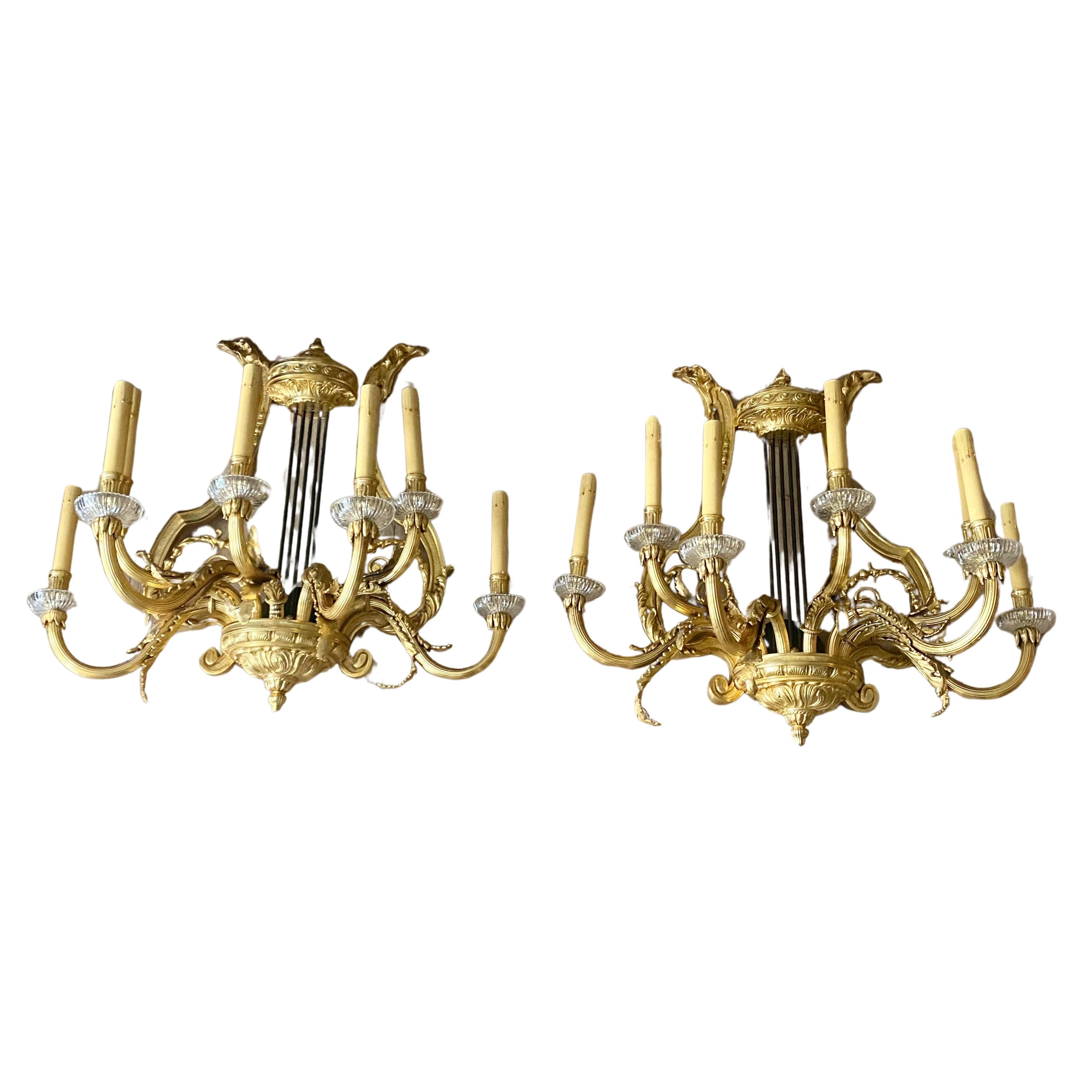 Huge Pair of 19th Century French Gilt Bronze Dore Wall Sconces For Sale