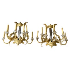 Huge Pair of 19th Century French Gilt Bronze Dore Wall Sconces