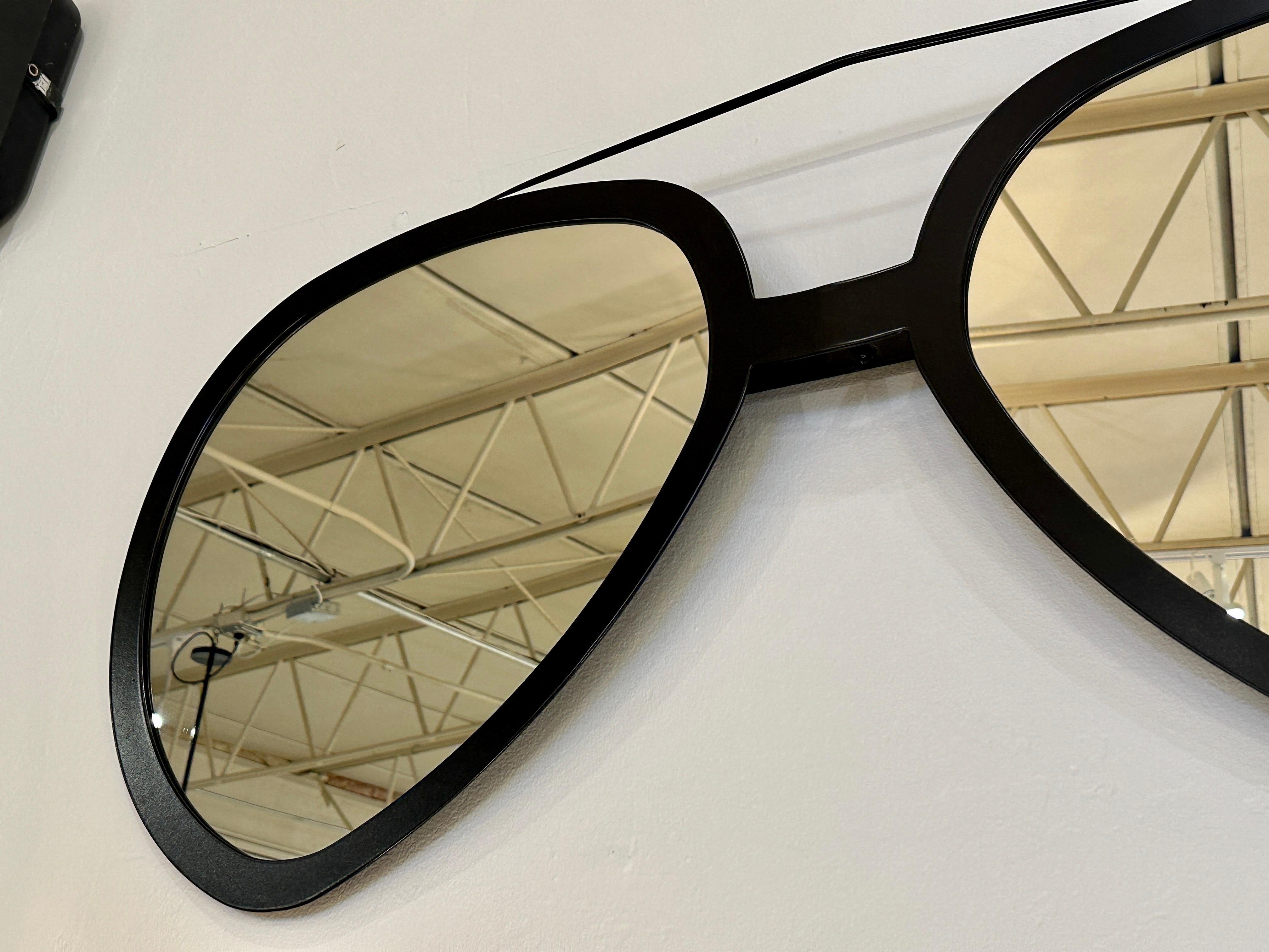 American Huge Pair of Aviator Sunglasses Mirror in Black Matte Frame For Sale