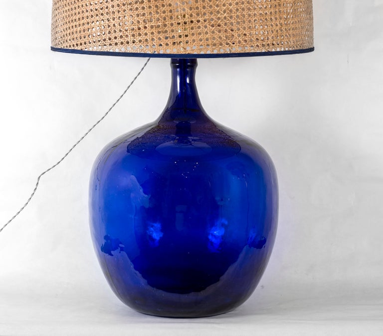 Huge Pair of Blue Glass Lamps For Sale at 1stDibs