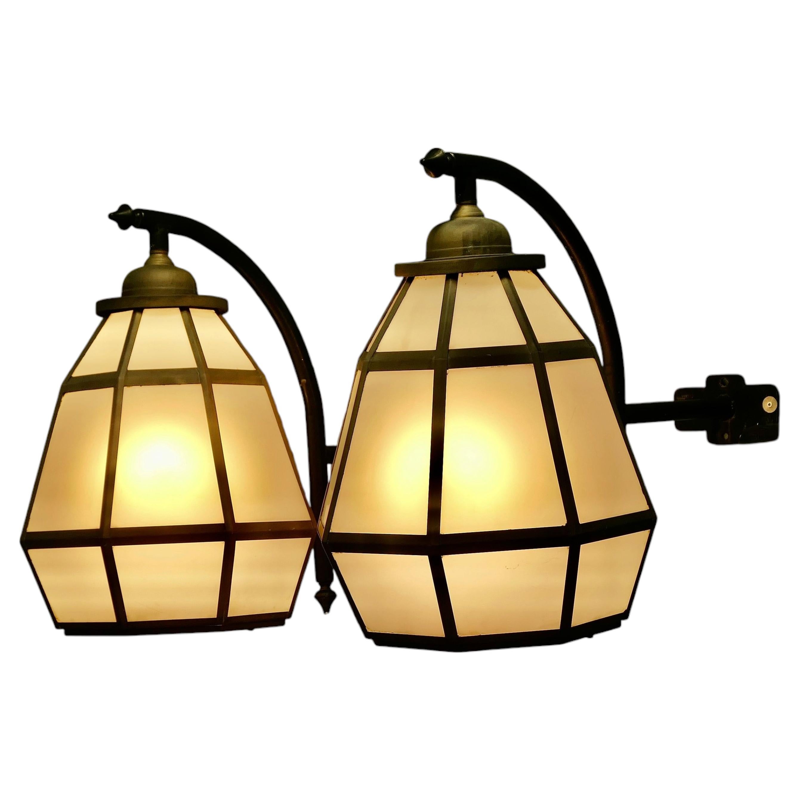 HUGE Pair of Brass Octagonal Wall Lanterns For Sale