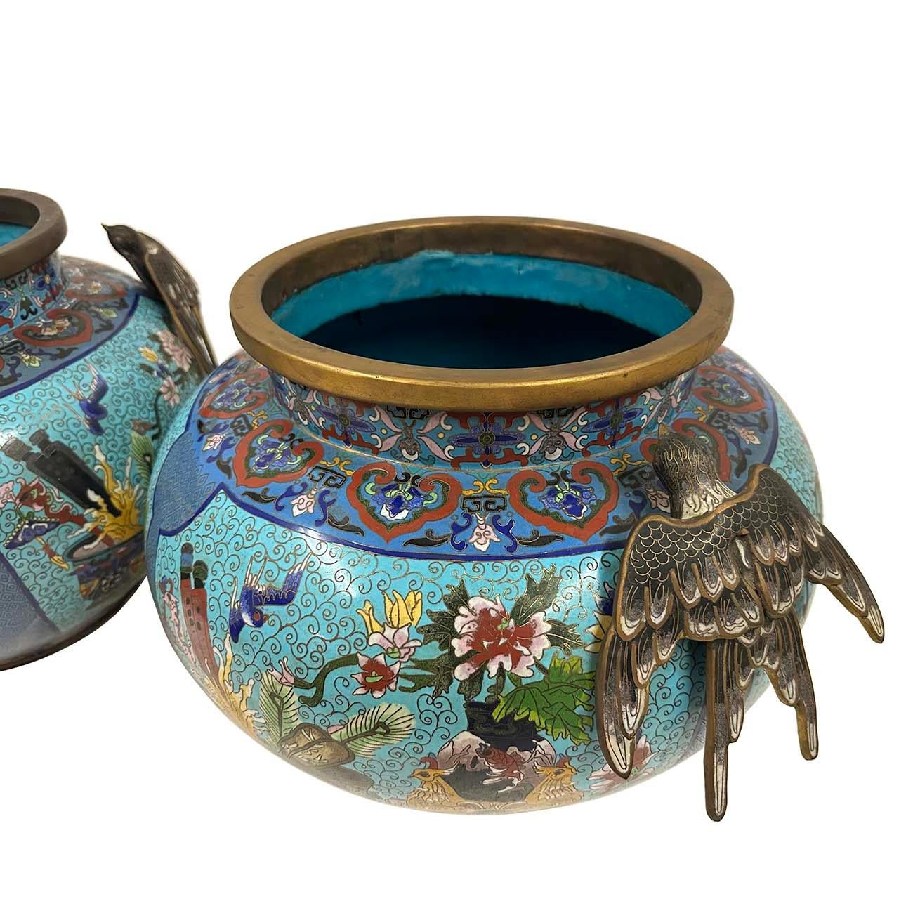 Huge Pair of Early 20th Century Antique Chinese Cloisonne Pots/Vases For Sale 5