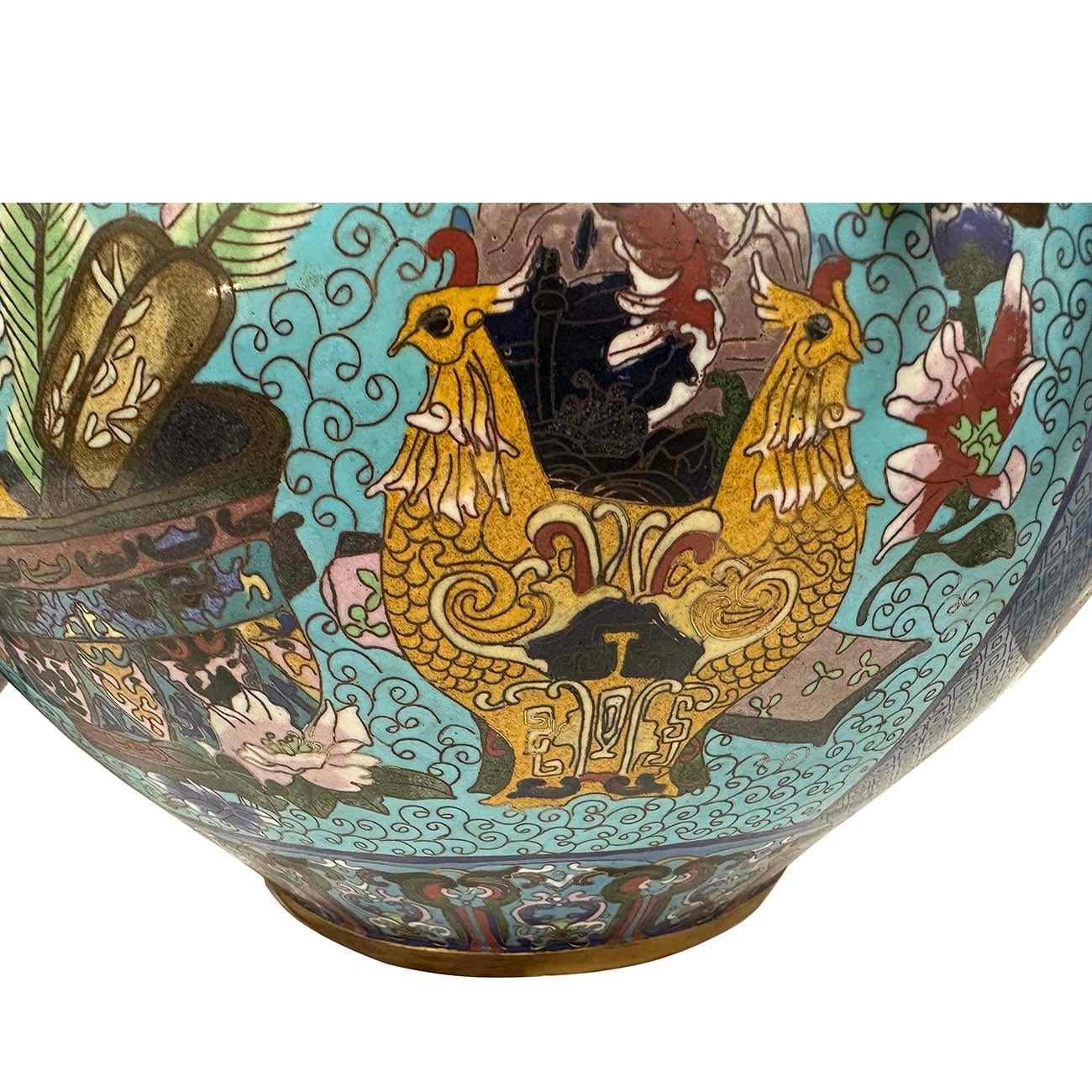 Huge Pair of Early 20th Century Antique Chinese Cloisonne Pots/Vases For Sale 7