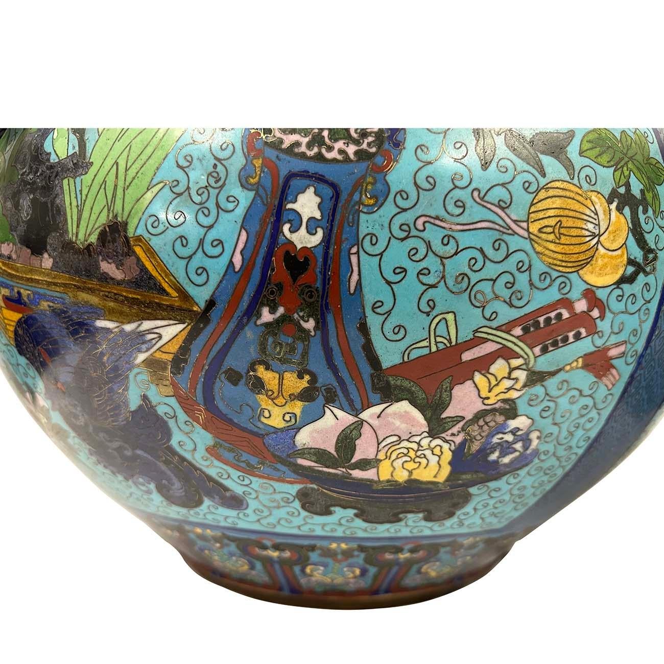 Huge Pair of Early 20th Century Antique Chinese Cloisonne Pots/Vases For Sale 9