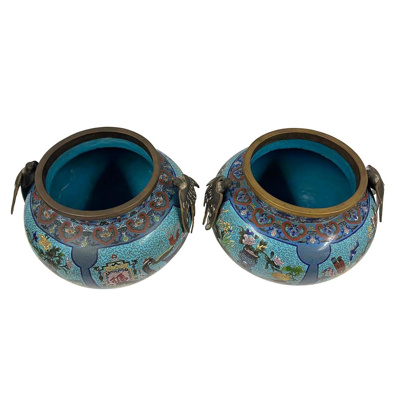 Chinese Export Huge Pair of Early 20th Century Antique Chinese Cloisonne Pots/Vases For Sale