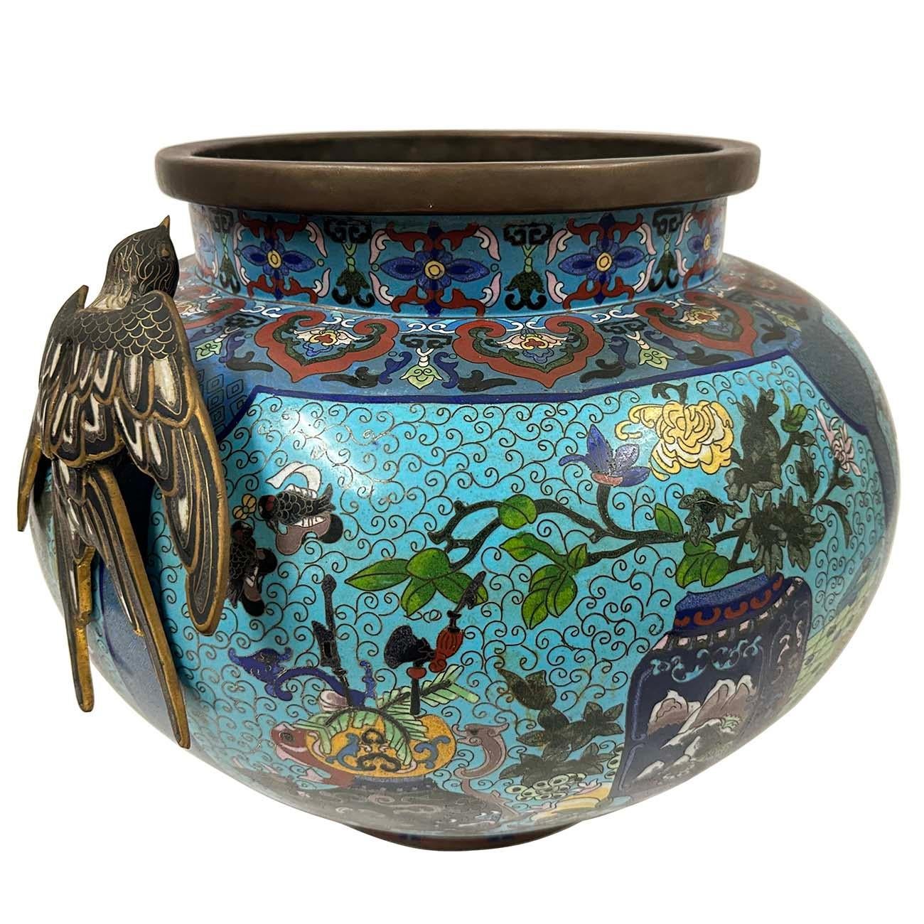 Metal Huge Pair of Early 20th Century Antique Chinese Cloisonne Pots/Vases For Sale