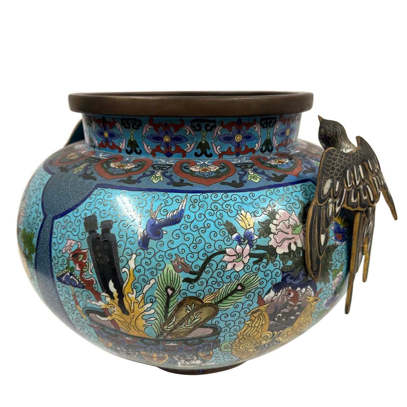 Huge Pair of Early 20th Century Antique Chinese Cloisonne Pots/Vases For Sale 1