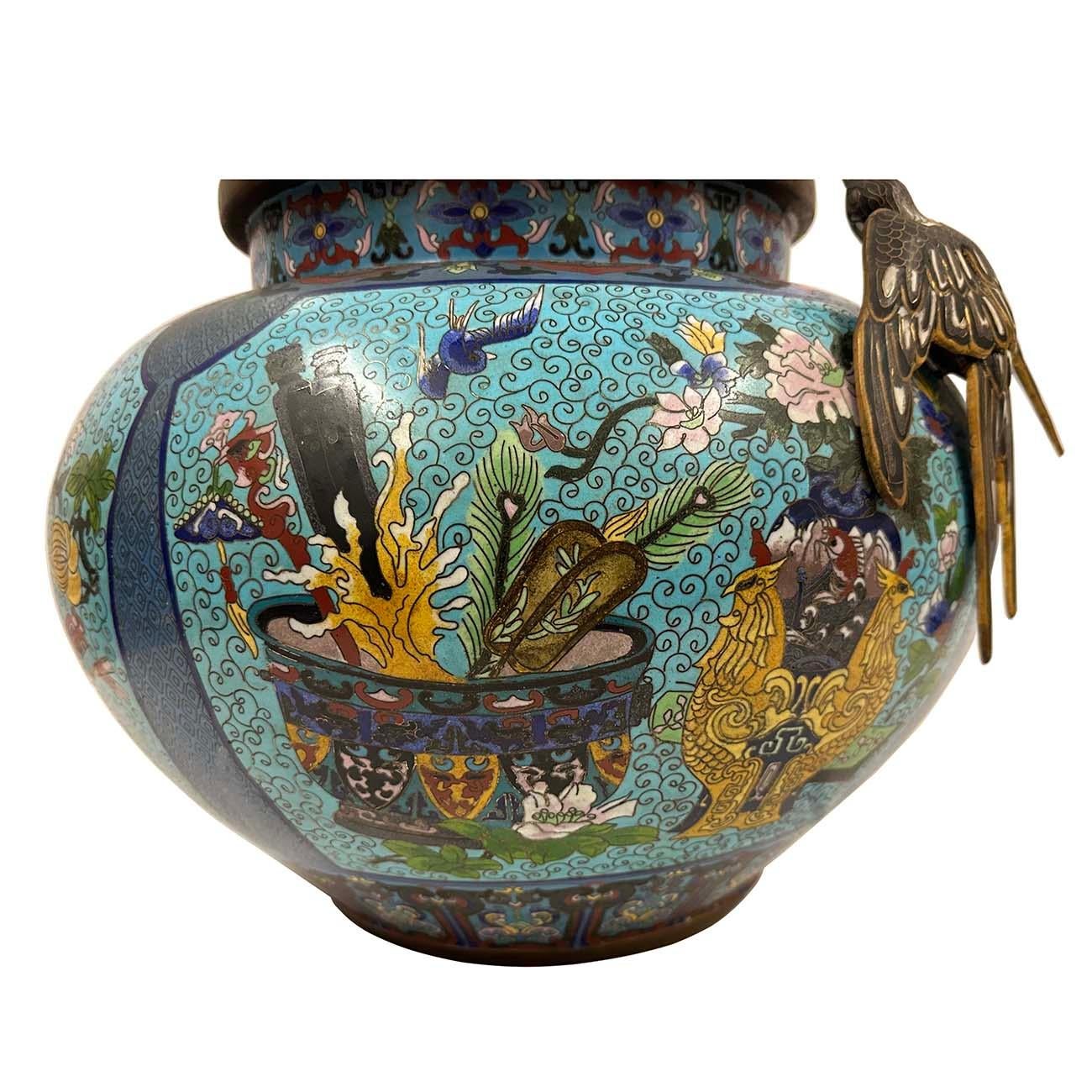 Huge Pair of Early 20th Century Antique Chinese Cloisonne Pots/Vases For Sale 2