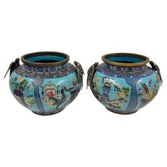 Huge Pair of Early 20th Century Antique Chinese Cloisonne Pots/Vases