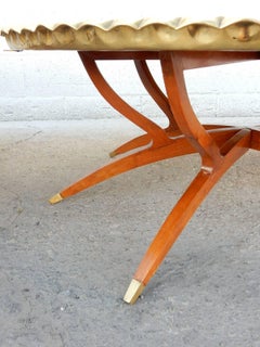 Huge Pair of Exotic Moroccan Brass Tray and Teak Campaign Coffee Tables