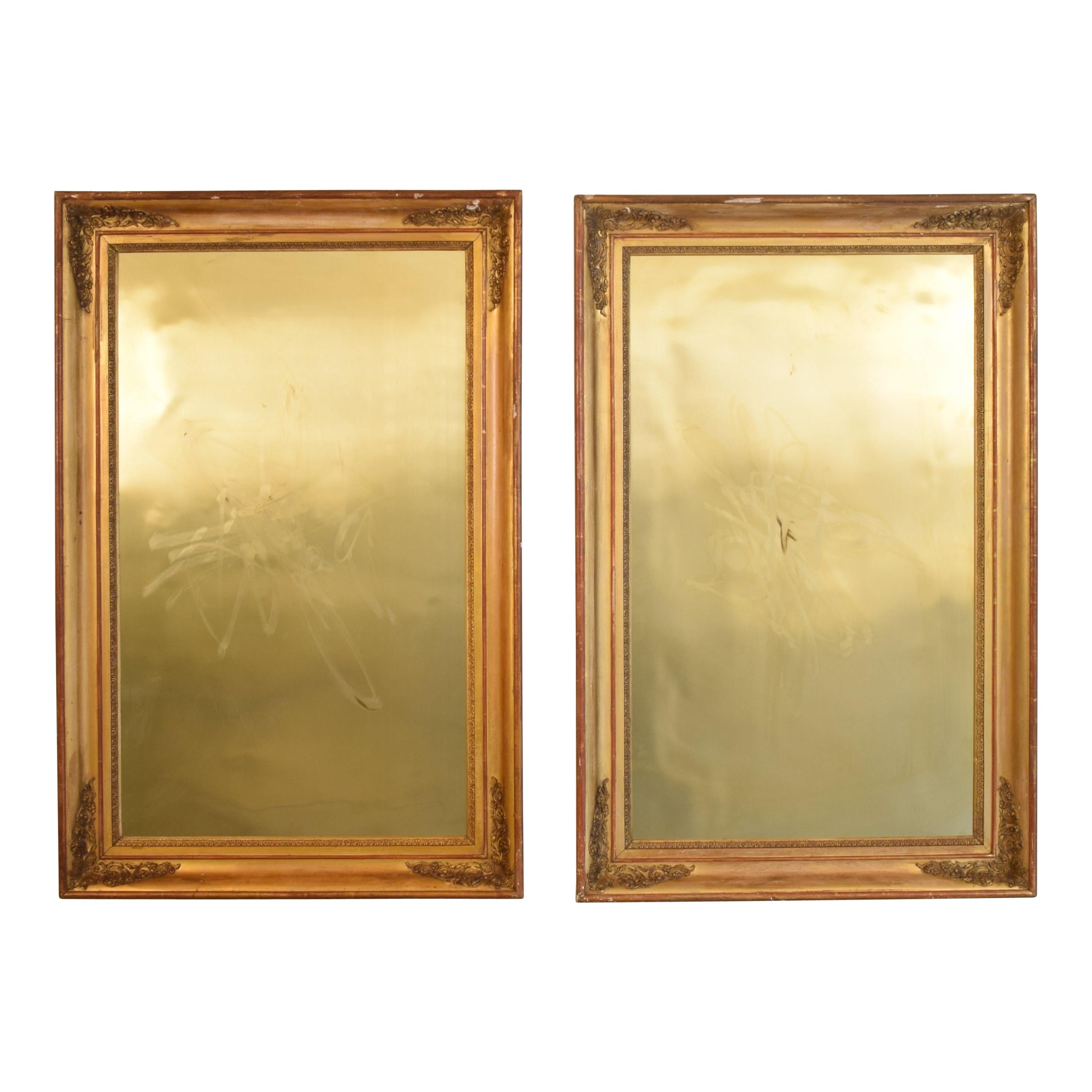 Huge Pair of Late 19th Century Frames with Modern Paintings on Brass