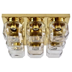 Grande paire de Limburg Vintage Geometric Champagne Toned Glass & Brass Flush Mount