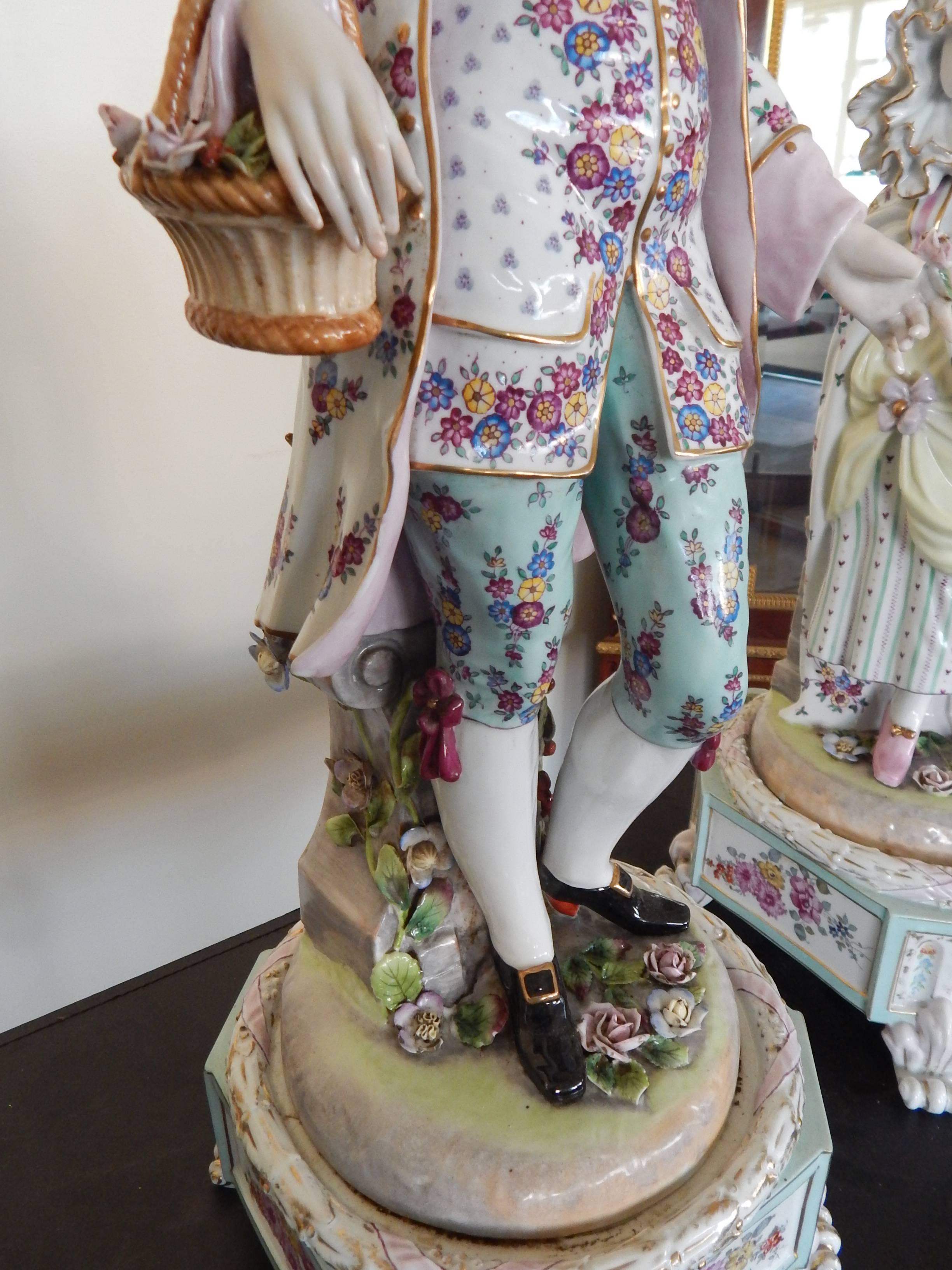 Huge Pair of Meissen Style Hand-Painted Porcelain Figures 7