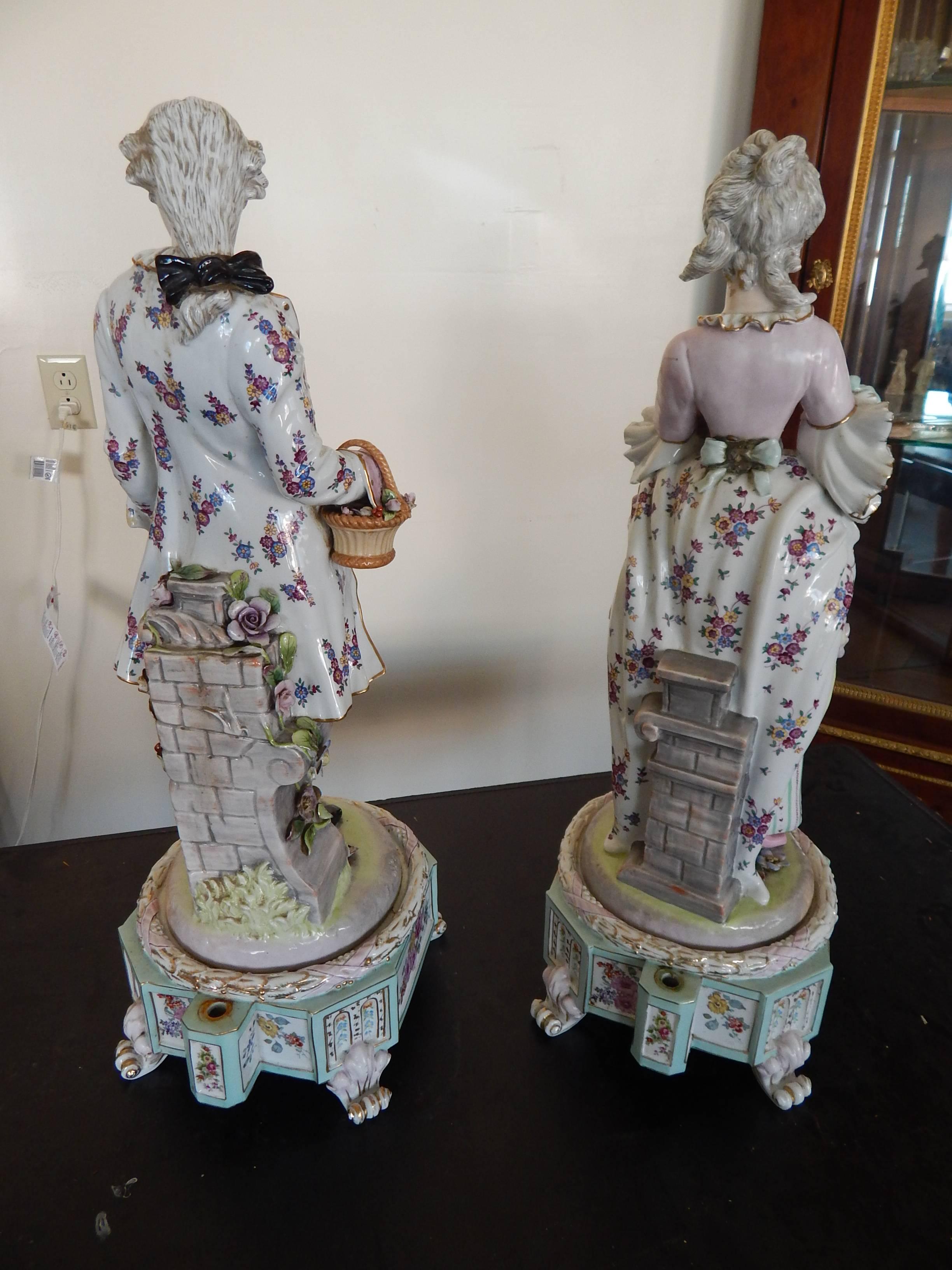 Huge Pair of Meissen Style Hand-Painted Porcelain Figures 11