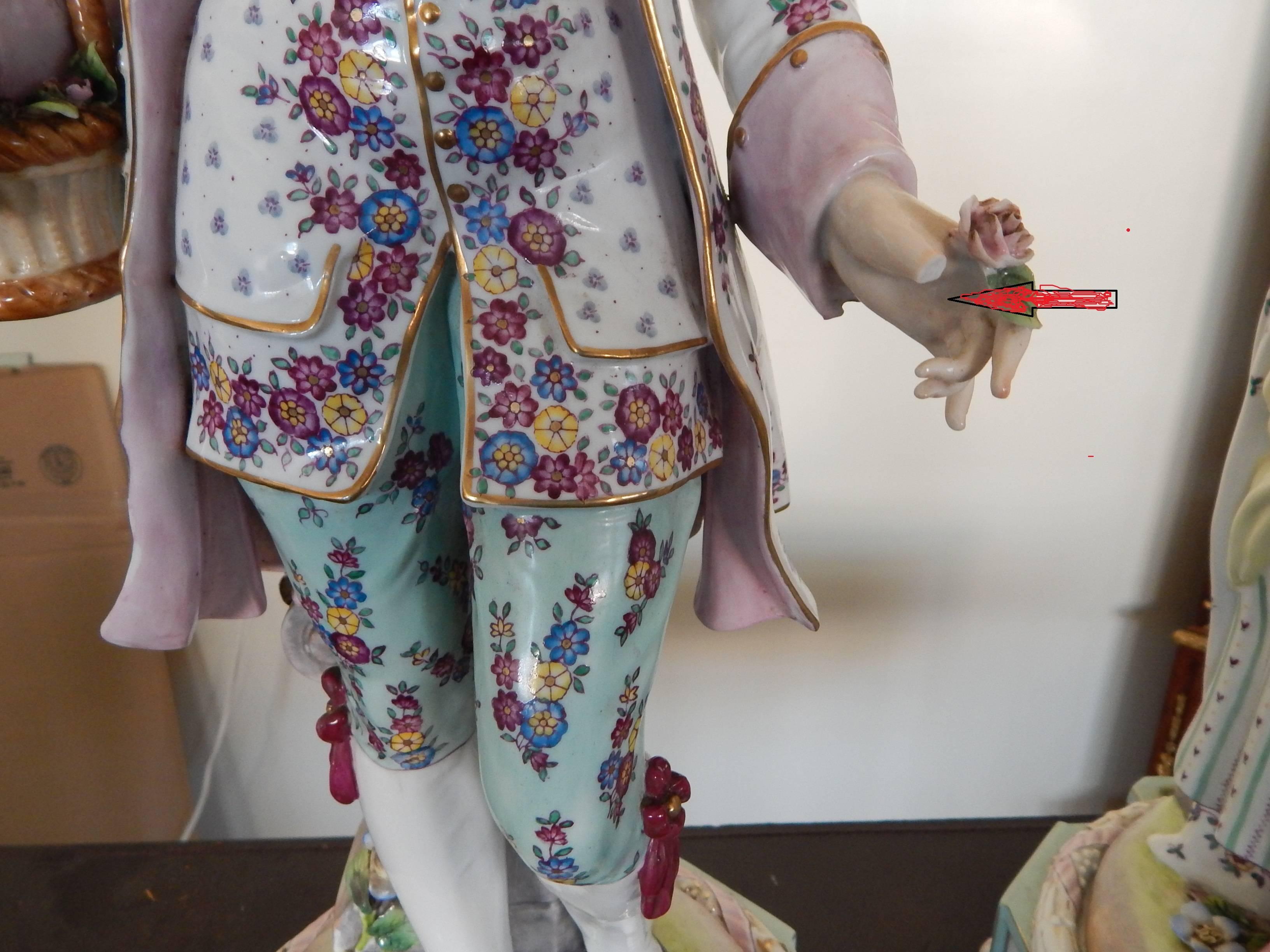 Huge Pair of Meissen Style Hand-Painted Porcelain Figures 13